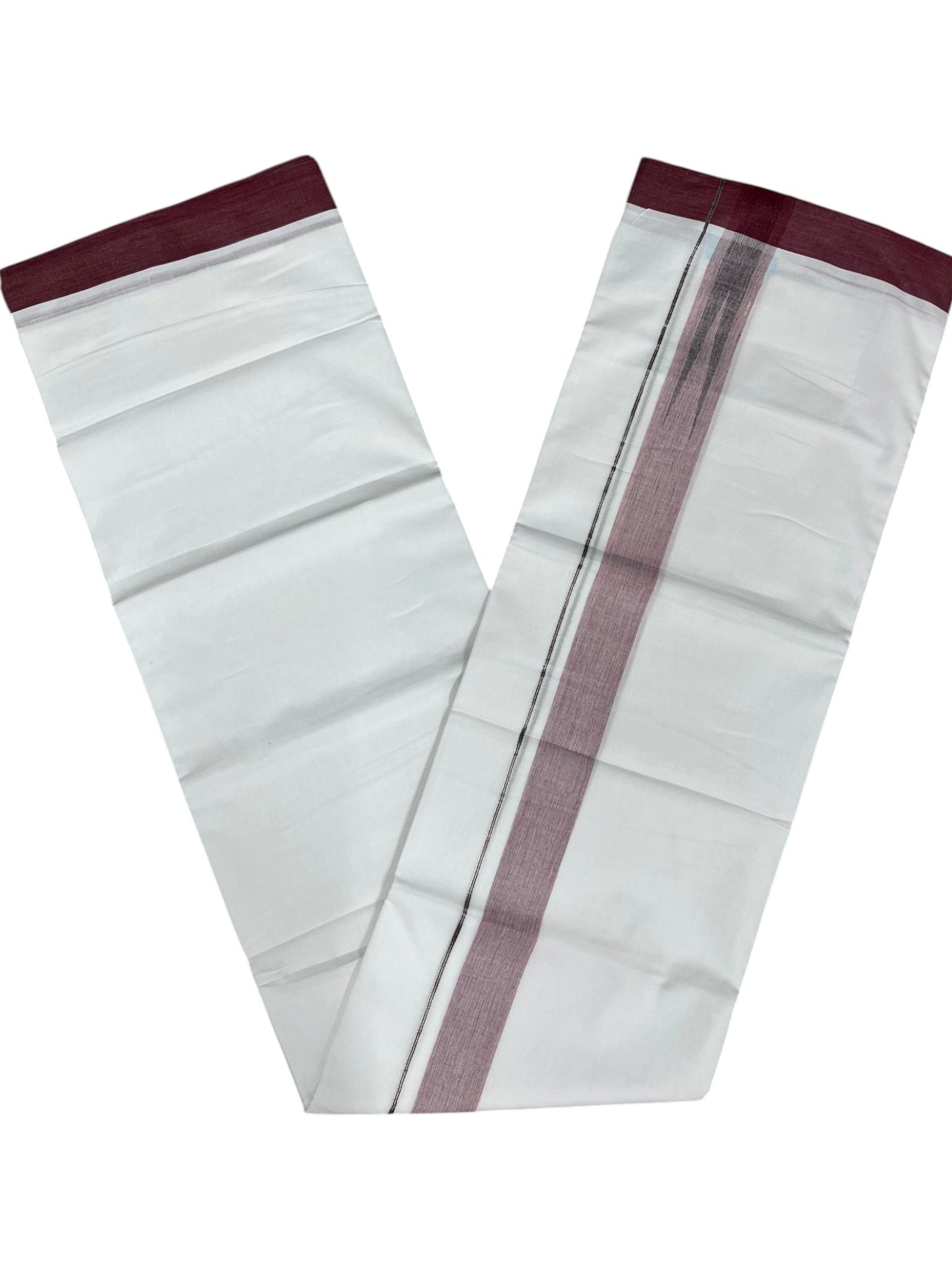 Southloom Pure White Cotton Mundu with Mroon Border (South Indian Kerala Dhoti)