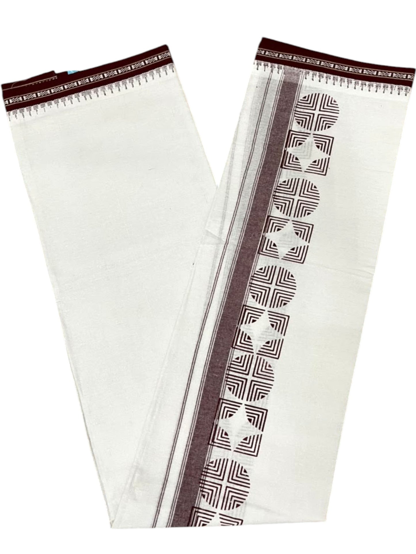 Southloom White Maroon Printed Single Mundu / Otta Mundu / Lungi (South Indian Kerala Dhoti) SL622