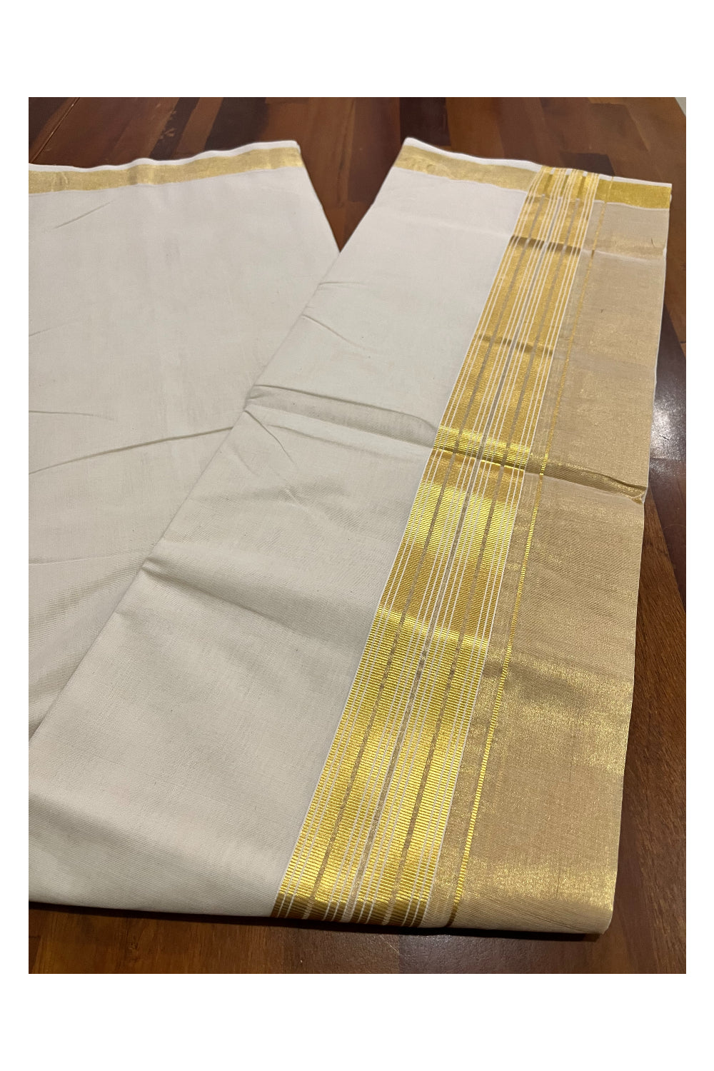 Southloom Premium Handloom Pure Cotton Wedding Mundu with Tissue Kasavu on Border (South Indian Kerala Dhoti)