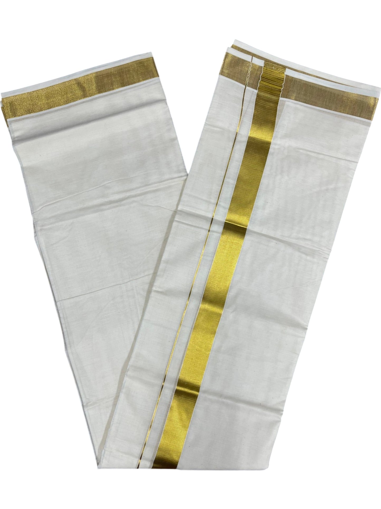 Southloom Kerala Pure Cotton Double Mundu with Gold Kasavu and Border (South Indian Dhoti)