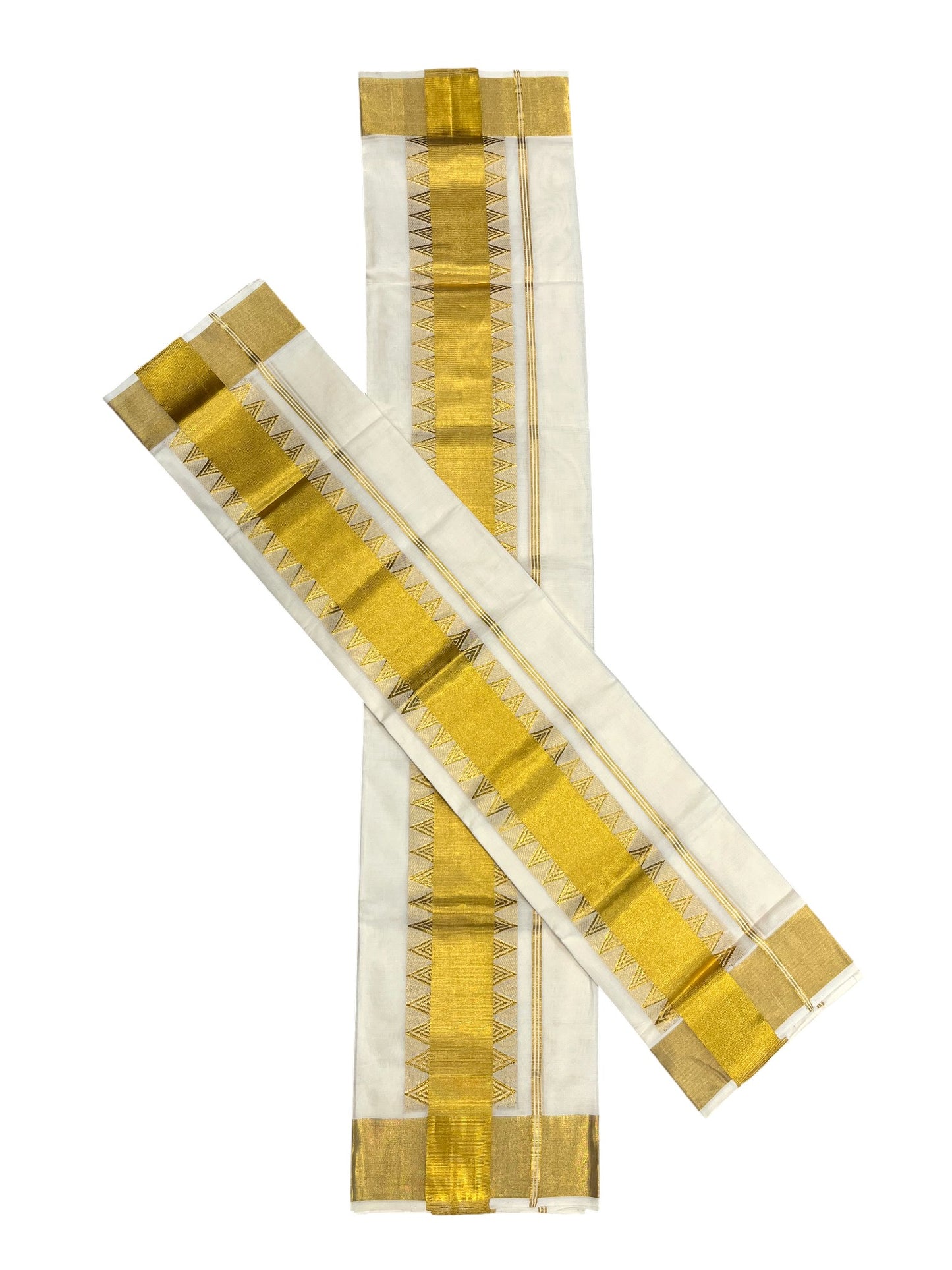 Southloom Super Premium Balaramapuram Handloom Unakkupaavu Cotton Wedding Pudava Set Mundu with Temple Border