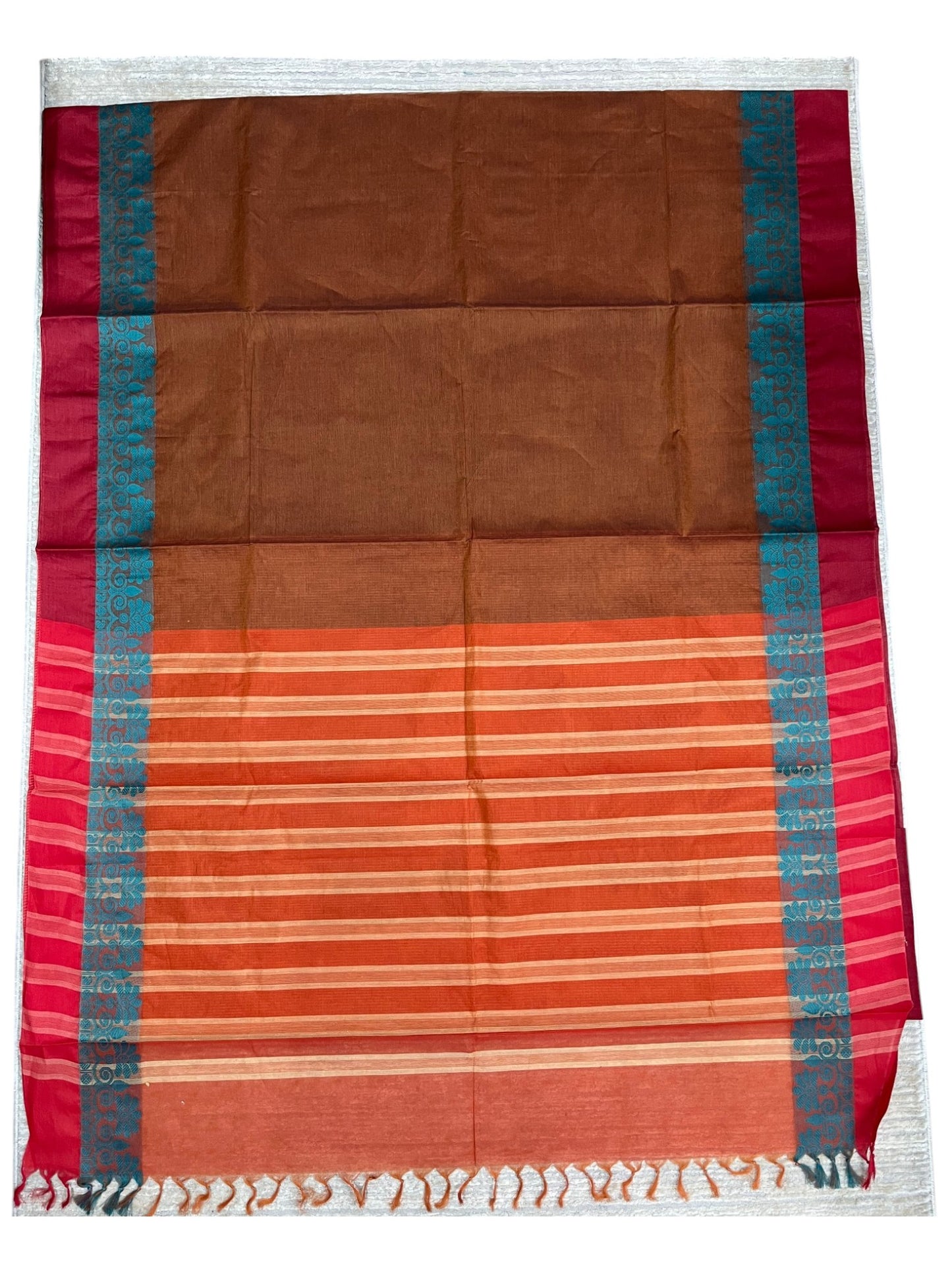 Southloom Kerala Cotton Saree with Floral Woven Works Across Body in Brown