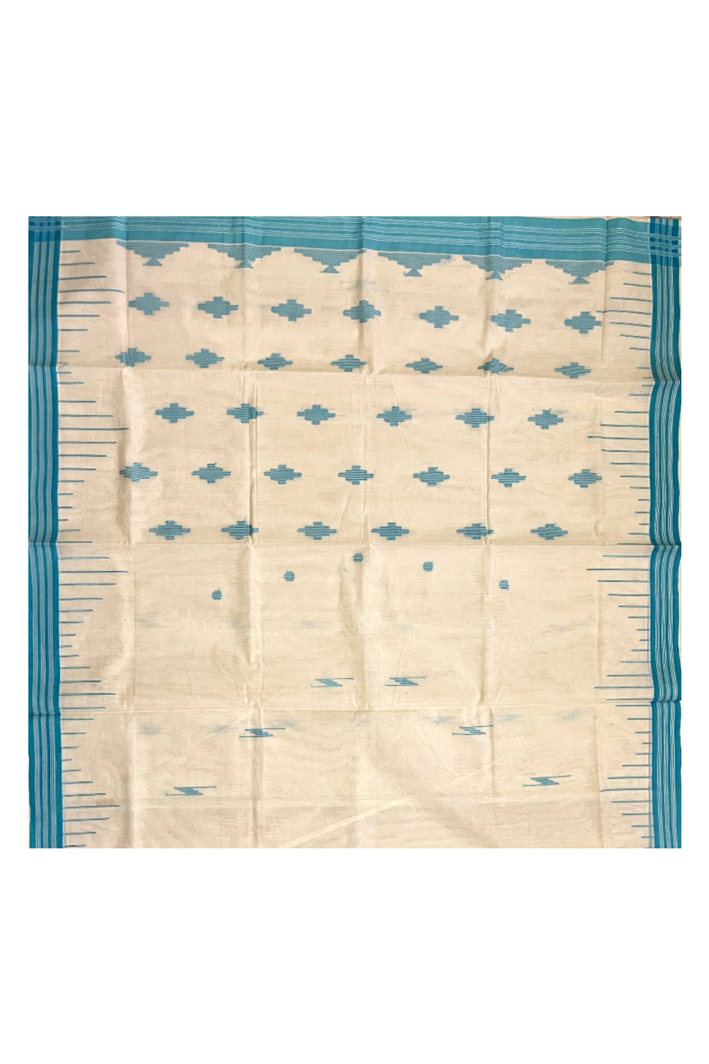 Southloom Kuthampully Handloom Onam 2023 Saree with Turquoise Border and Butta Works