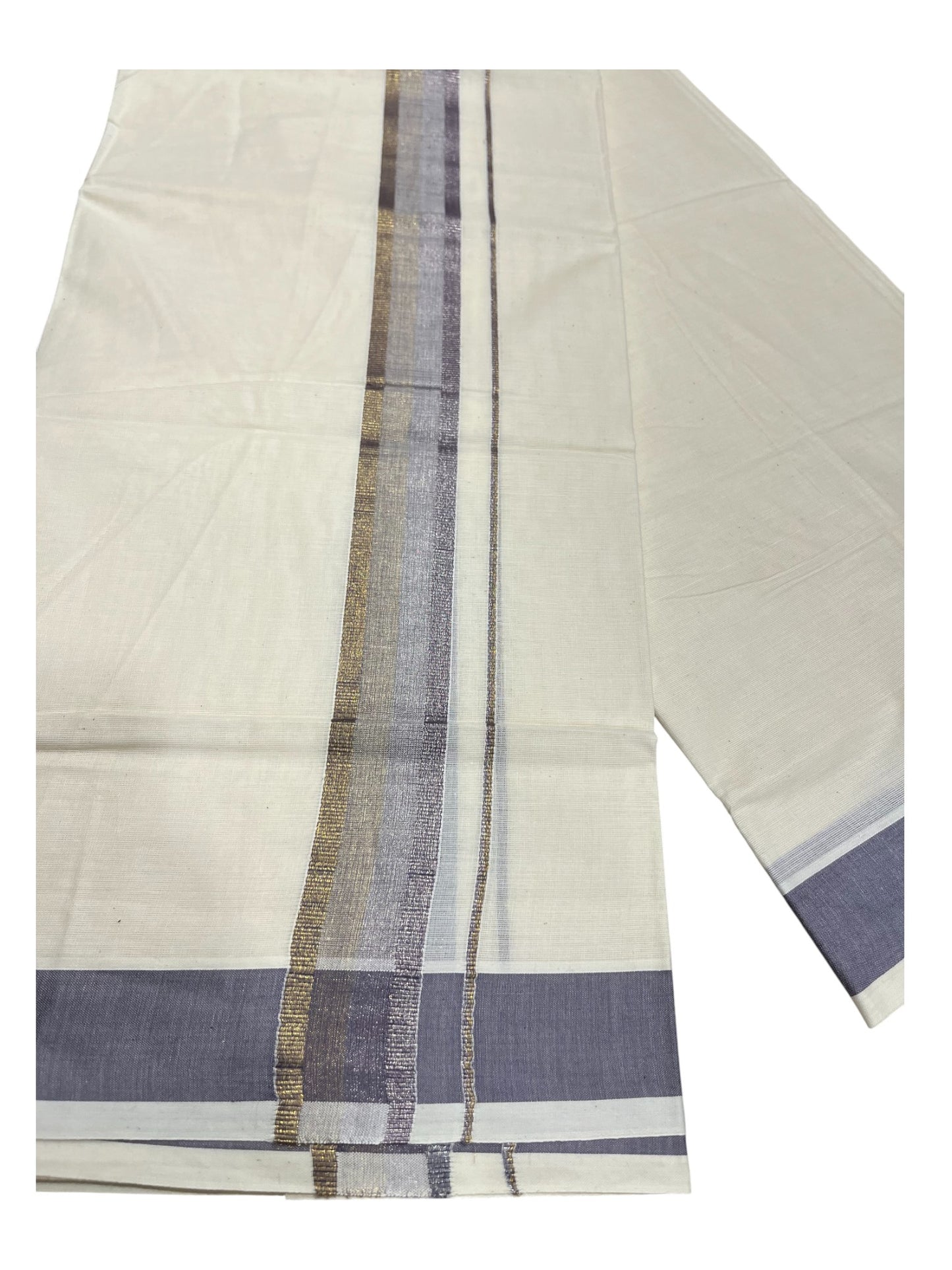Southloom Kerala Pure Cotton Double Mundu with Lavender Border (South Indian Dhoti)