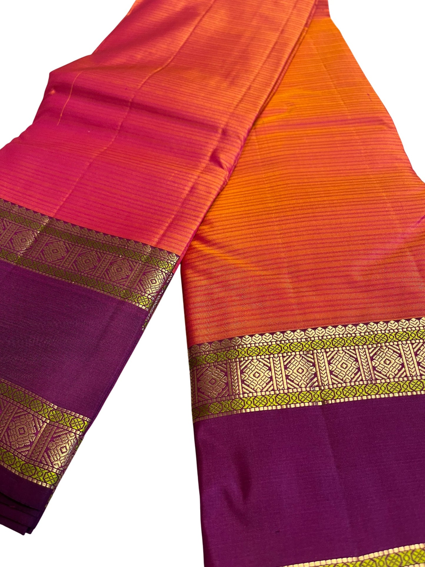 Southloom Pure Handloom Bridal Kanchipuram Silk Saree with Korvai Work (Orange & Violet)