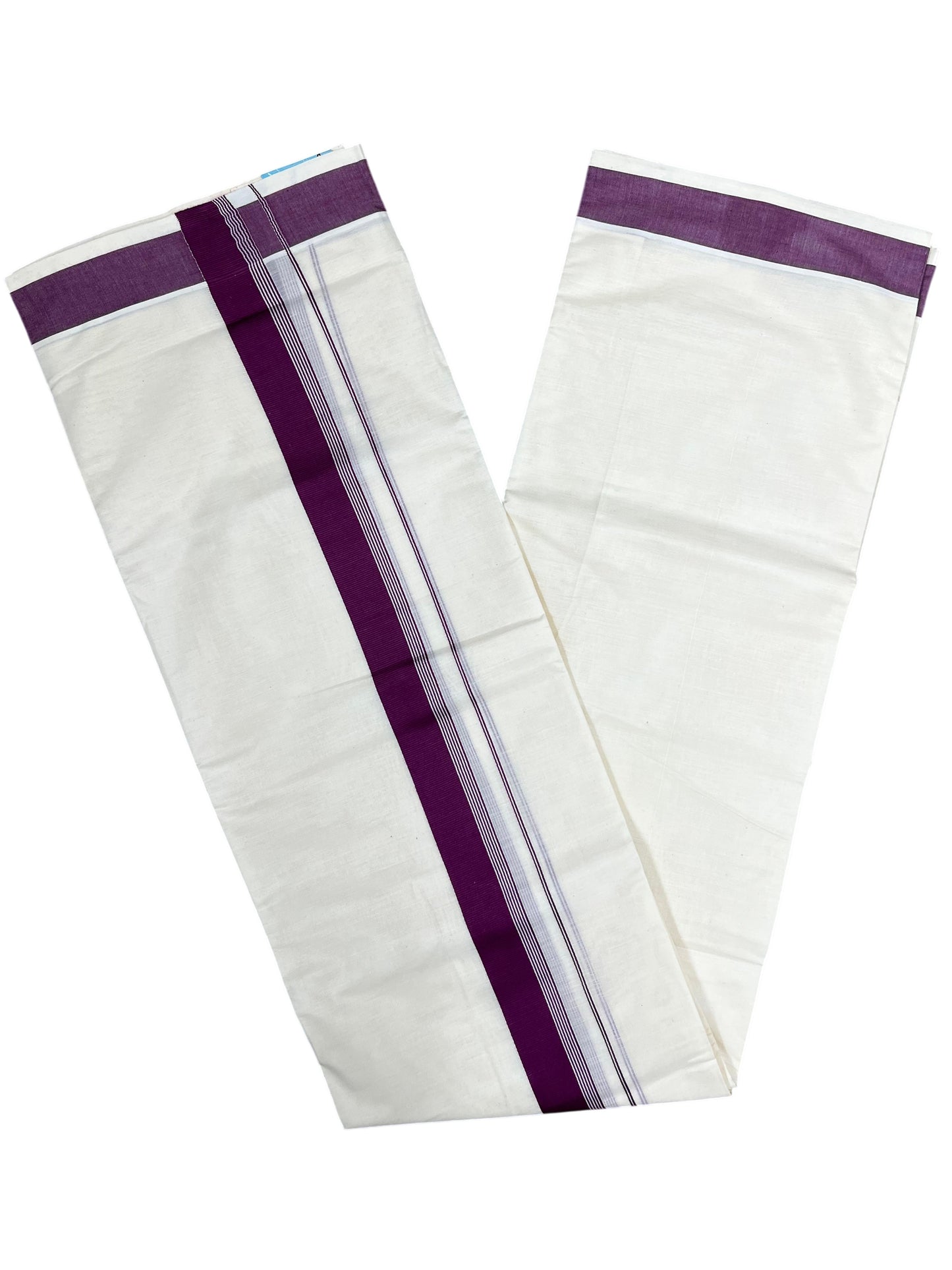 Southloom Pure Cotton Mundu with Purple Border (South Indian Kerala Dhoti)
