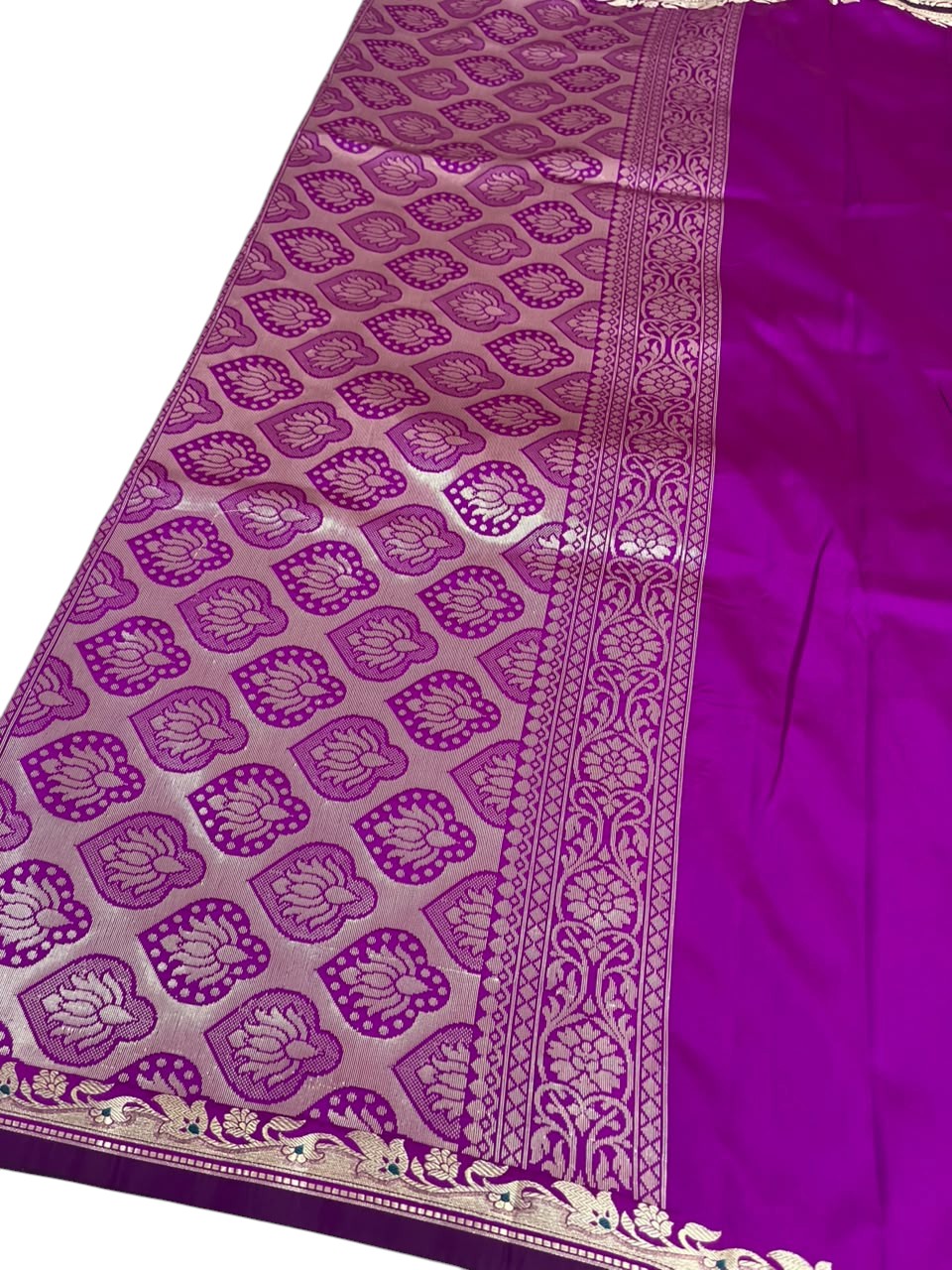 Southloom Satin Banarasi Silk Saree with Woven Work on Borders In Magenta