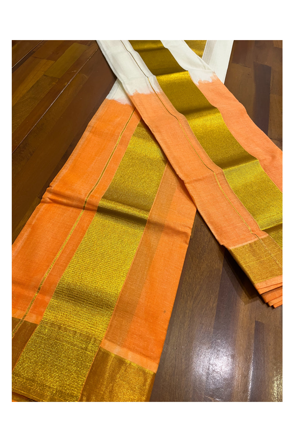 Southloom Tie & Dye - Half & Half  Multi Colour Orange Design Set Mundu (Mundum Neriyathum) with Super Soft Cotton (Mundum Neriyathum) - 2.80 M Neriyathu