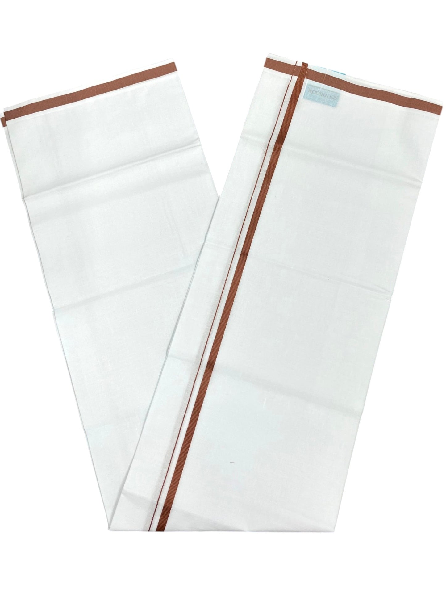 Southloom Pure White Cotton Single Mundu with Brown Border (South Indian Kerala Dhoti)