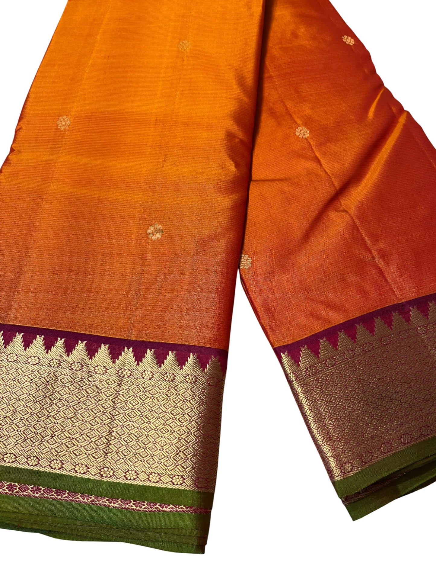 Southloom Pure Handloom Bridal Kanchipuram Silk Saree with Korvai Work (Orange & Magenta )