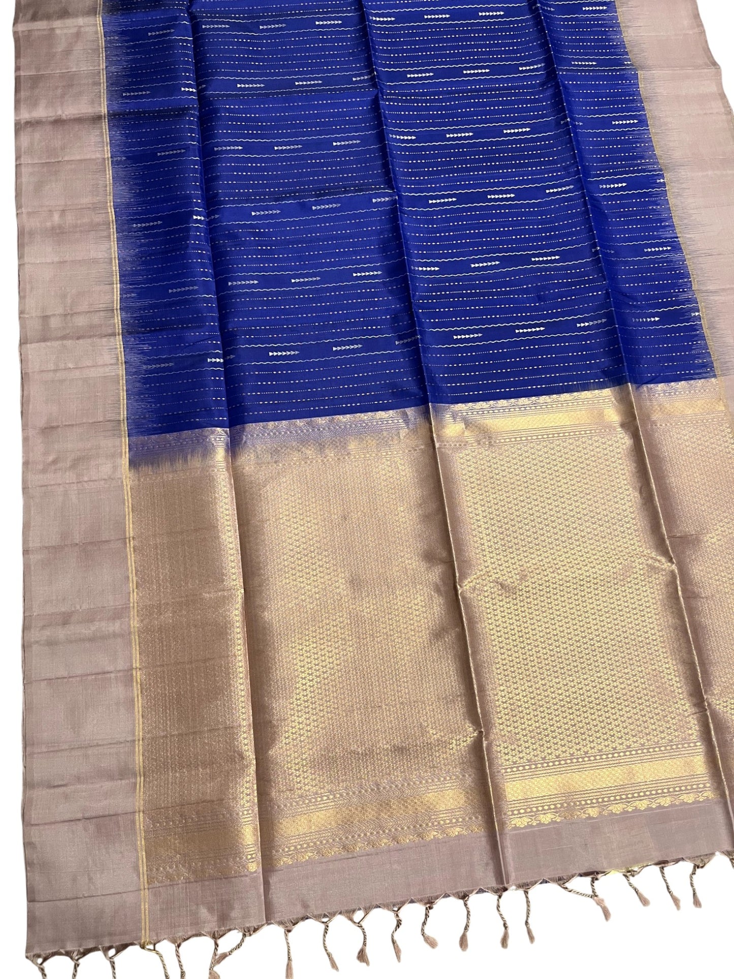 Southloom Pure Handloom Bridal Kanchipuram Silk Saree with Korvai Work (Grey & Blue)