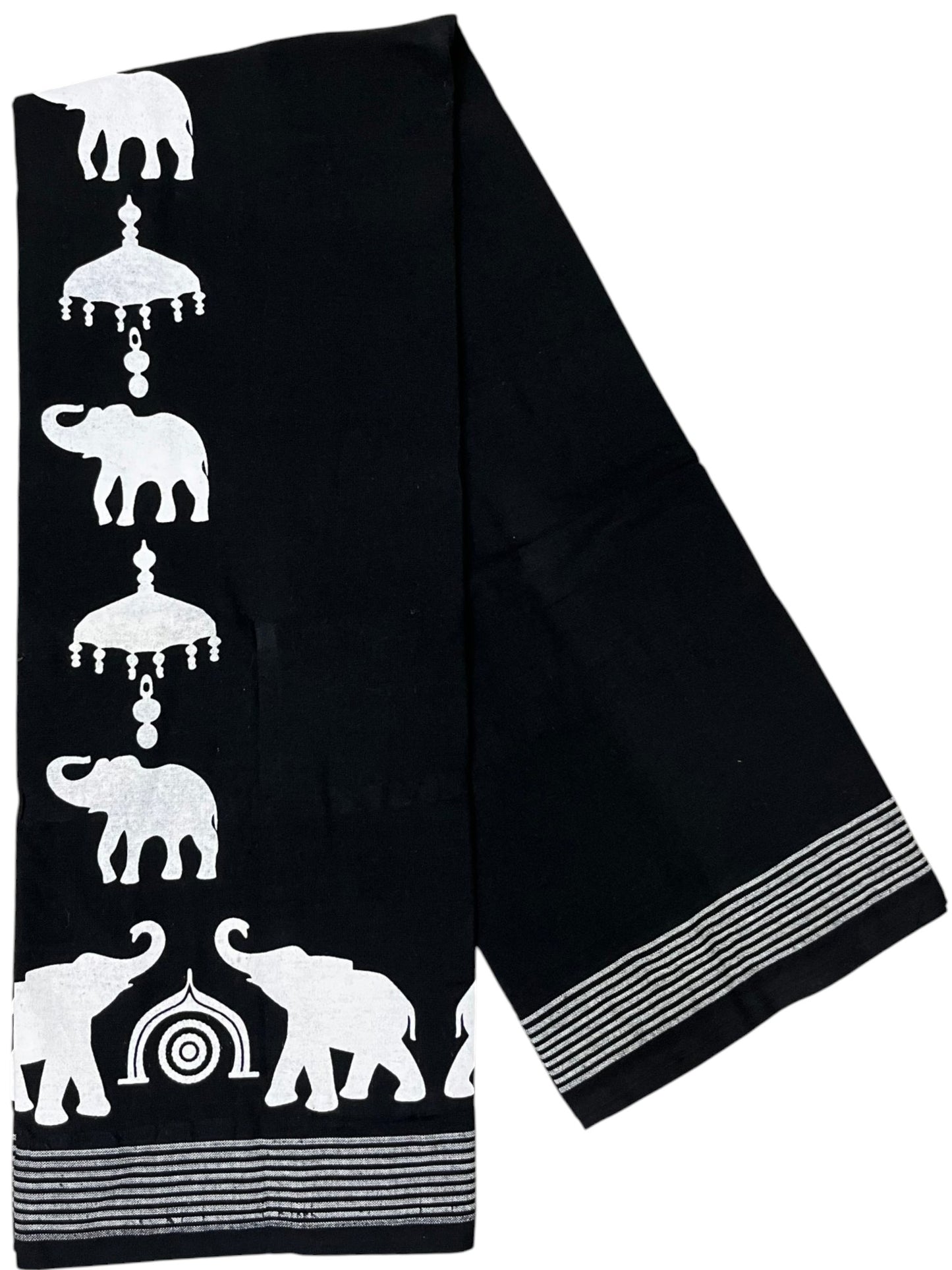 Southloom Black Printed Single Mundu / Otta Mundu / Lungi (South Indian Kerala Dhoti) SL319