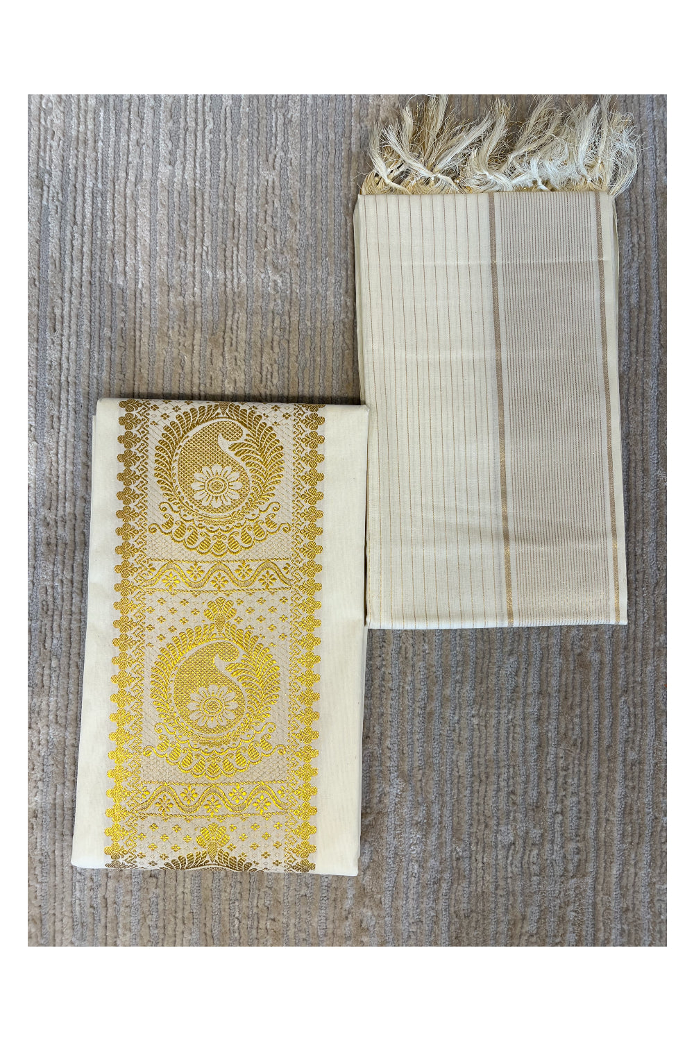 Southloom™ Cotton Churidar Salwar Suit Material with Gold Woven Work (include Lines Shawl / Dupatta)