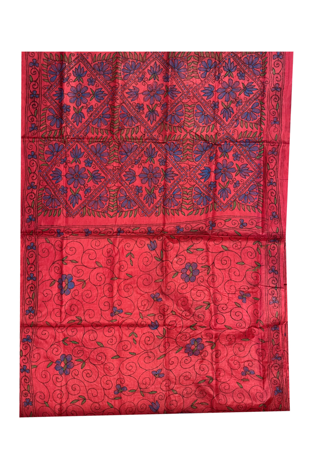 Southloom Kantha Thread Work Designer Red Saree