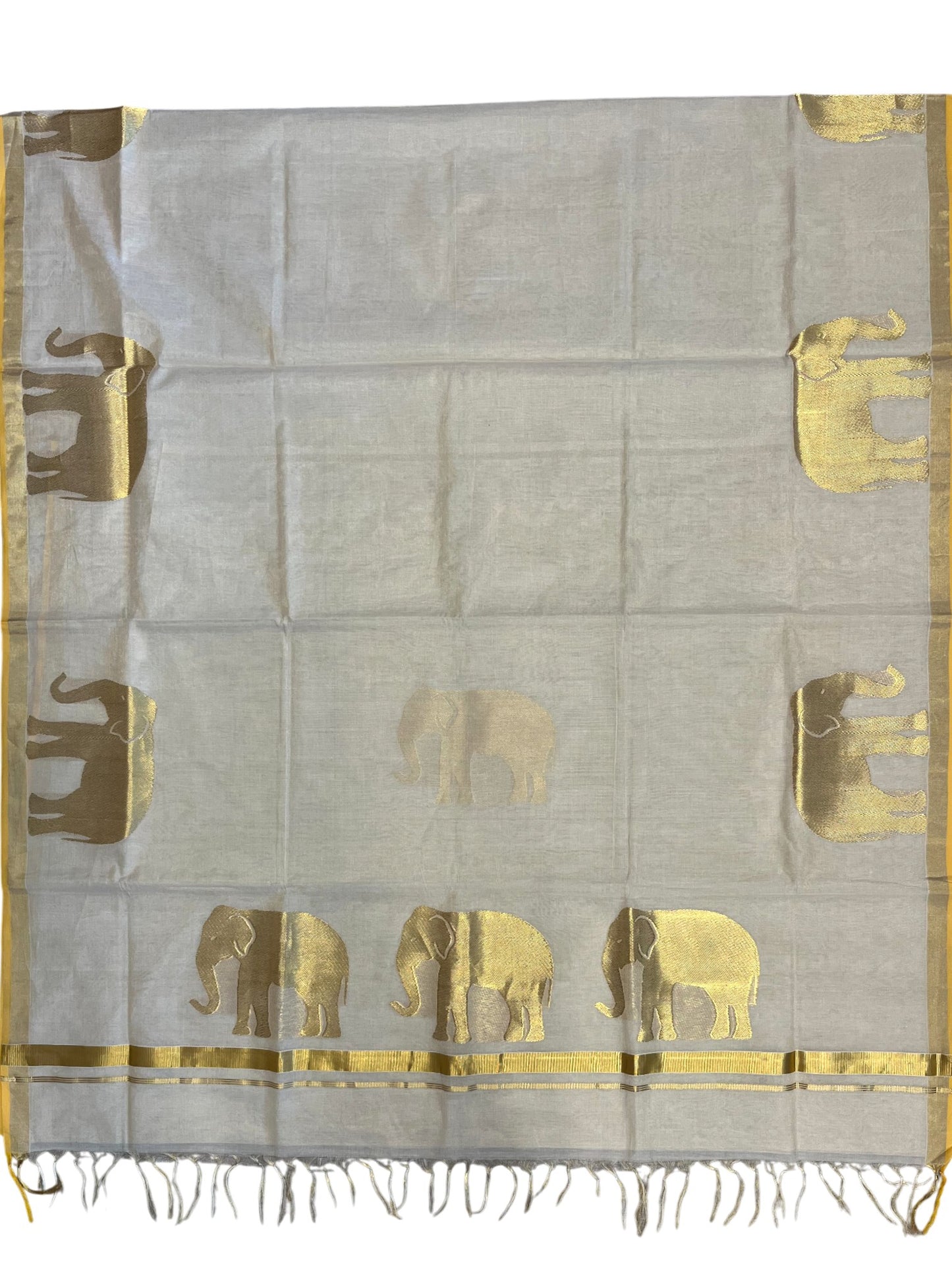 Southloom Super Premium Balaramapuram Unakkupaavu Handloom Tissue Saree with Elephant Woven Design on Body and Border