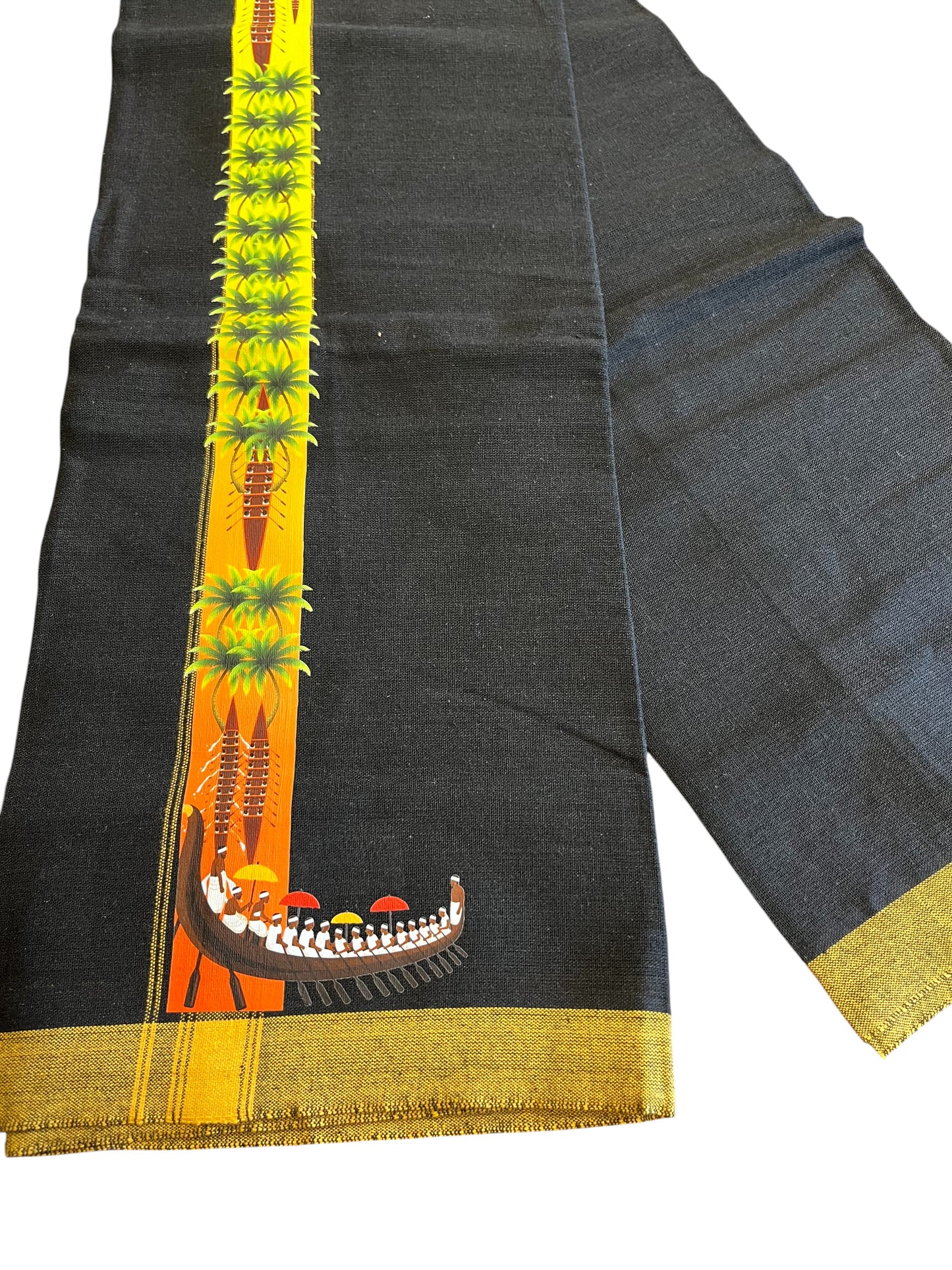 Southloom Black Printed Kathakali & Theyyam Single Mundu / Otta Mundu (South Indian Kerala Dhoti)