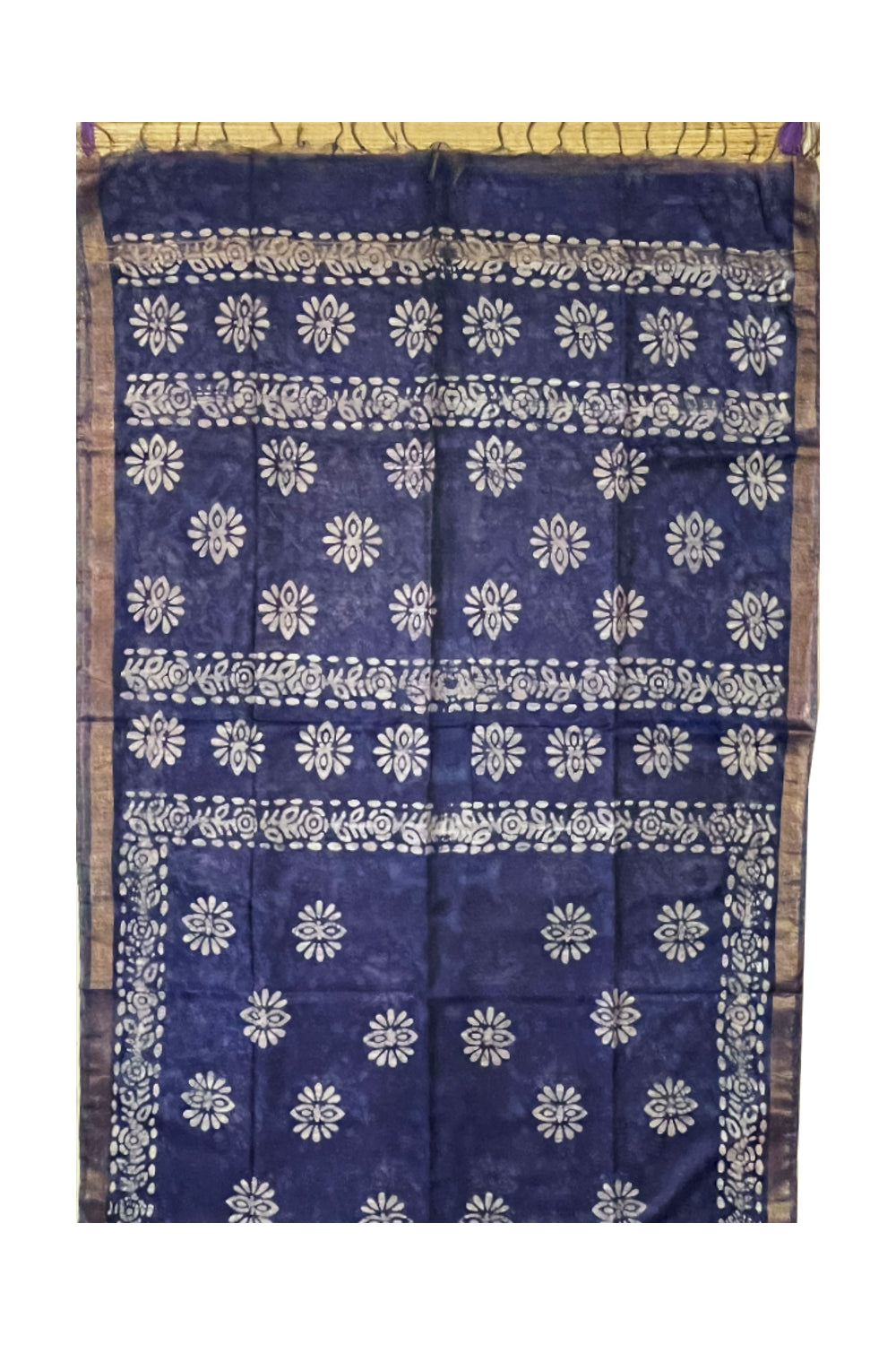 Southloom Cotton Dark Blue Saree with Baswara Prints on Body and Pallu