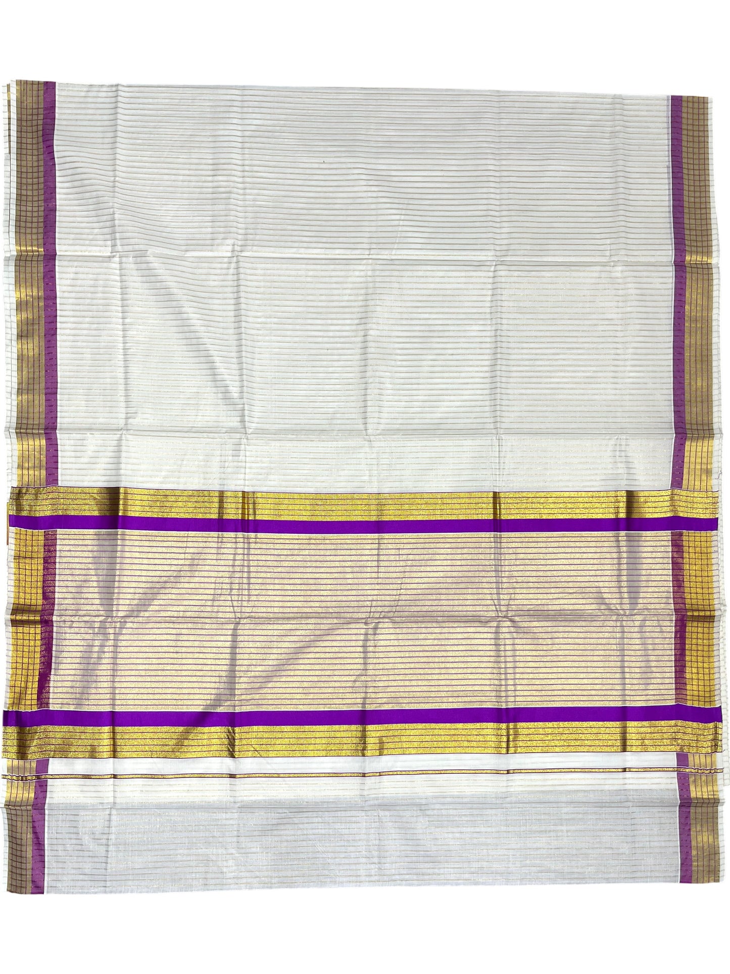 Southloom Kerala Pure Cotton Saree with Stripes on Body and Borders in Violet SL334