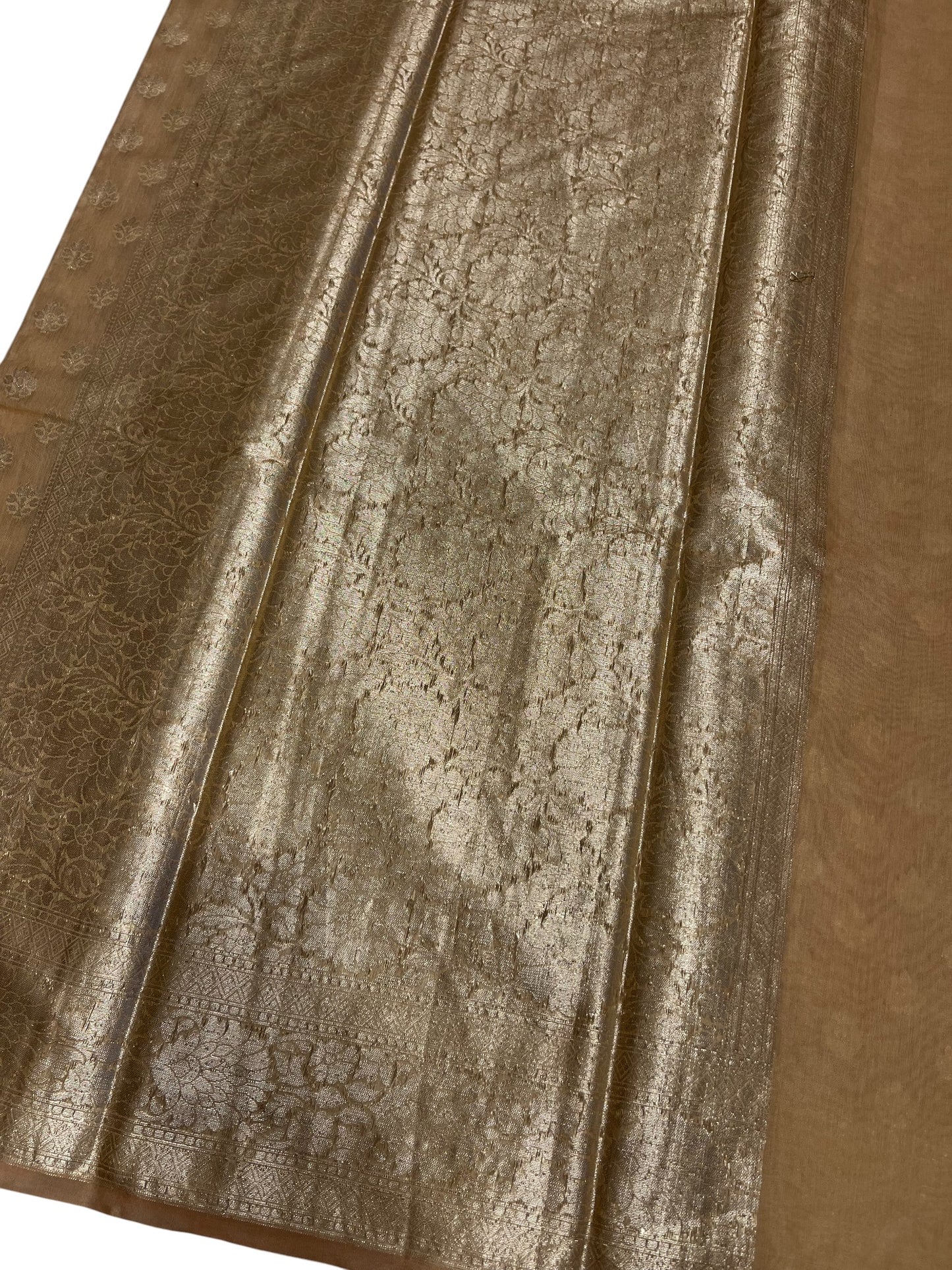 Southloom Cotton Banarasi Silk Saree with Woven Work on Body and Borders (Beige)