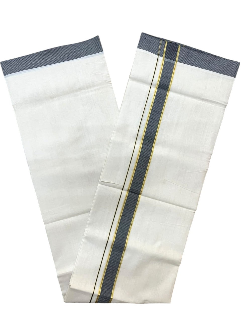Southloom Balaramapuram Unakkupaavu Premium Handloom Cotton Double Mundu with Gold Kasavu and Black Border