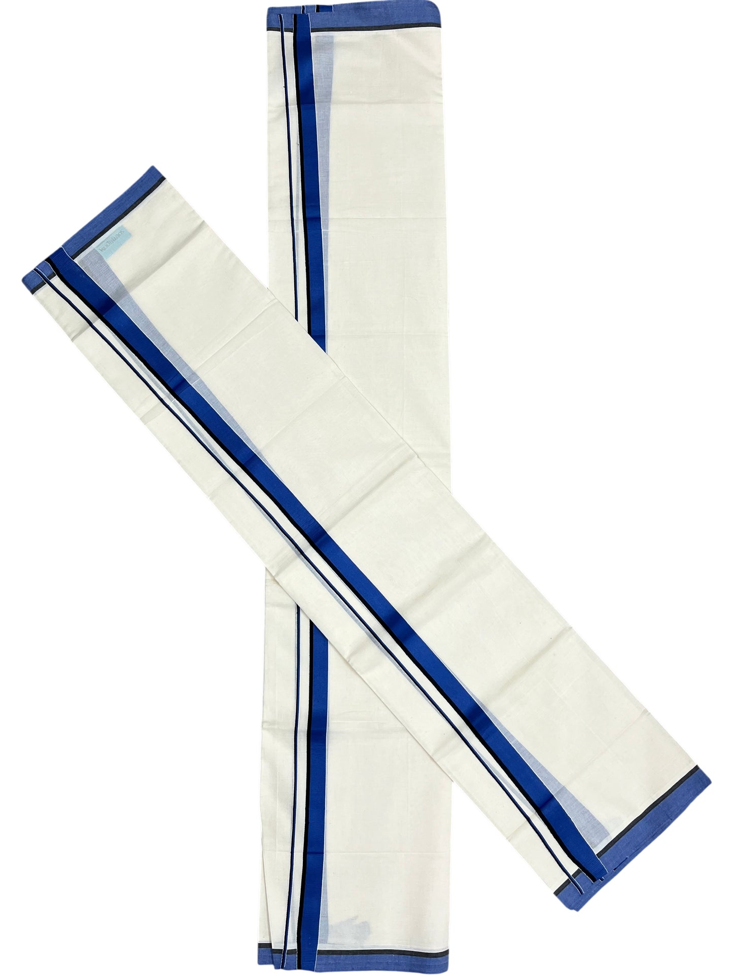Southloom Pure Cotton Kerala Single Set Mundu (Mundum Neriyathum) Blue Border 2.80 Mtr SL345