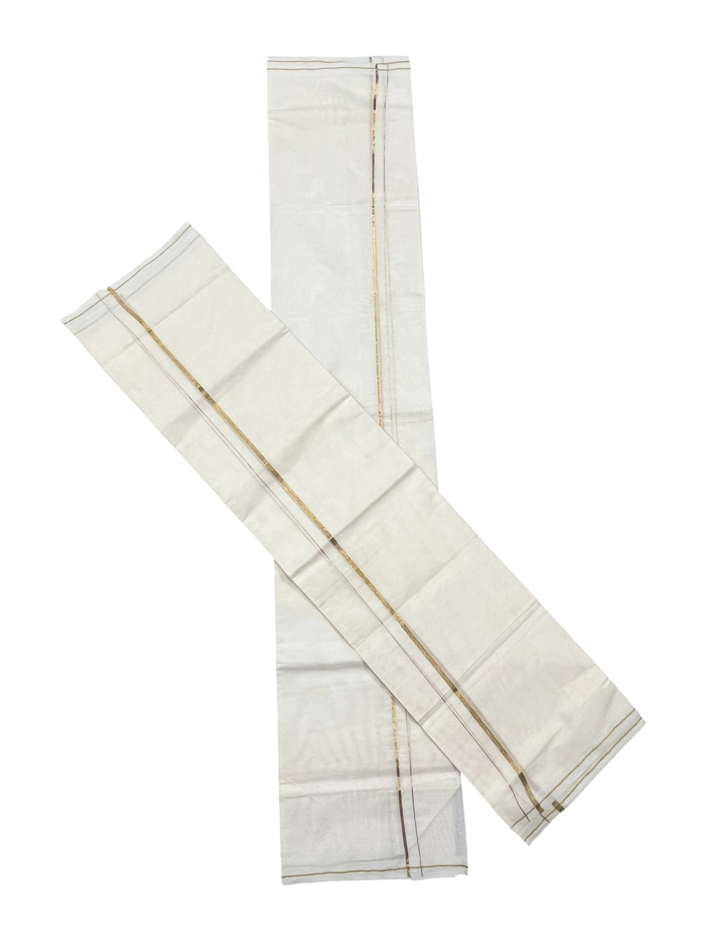 Kerala Cotton Mundum Neriyathum Single (Set Mundu) with Golden Puliyilakkara