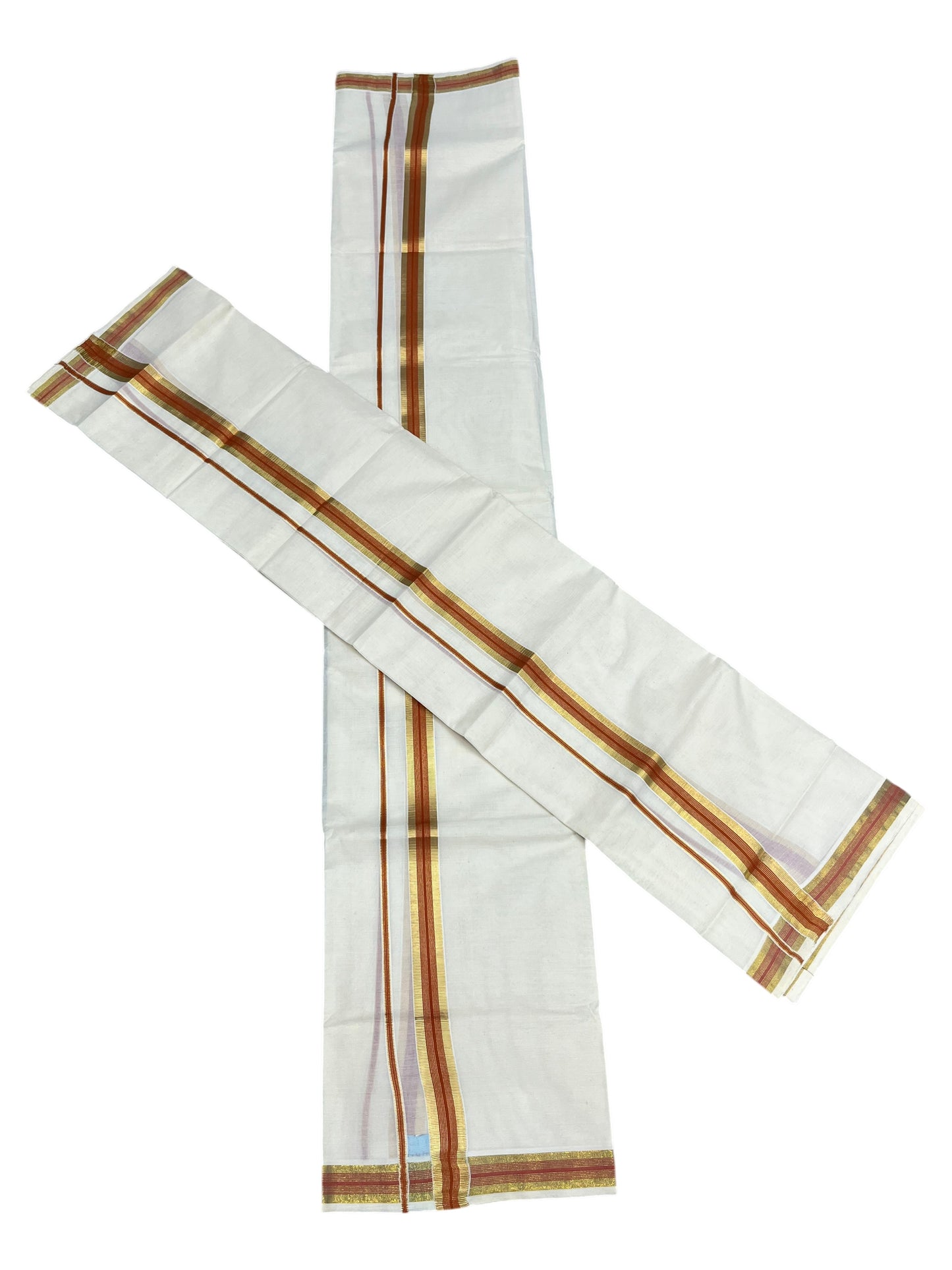 Southloom Pure Cotton Kerala Single Set Mundu (Mundum Neriyathum) with Orange and Kasavu Border 2.80 Mtrs SLKK