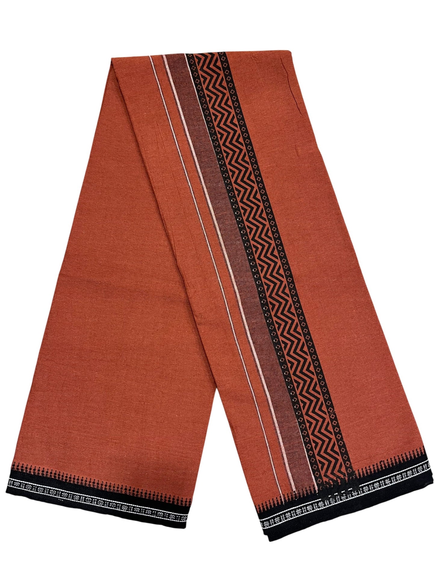 Southloom Saffron (Kaavi) Black Printed Single Mundu / Lungi (South Indian Kerala Dhoti)