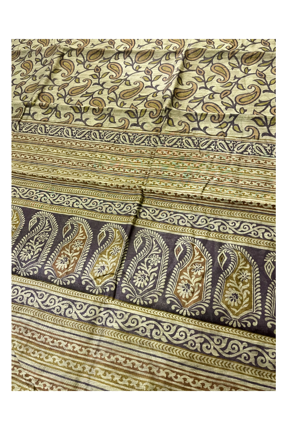 Southloom Cotton Saree with Green Paisley Woven Patterns