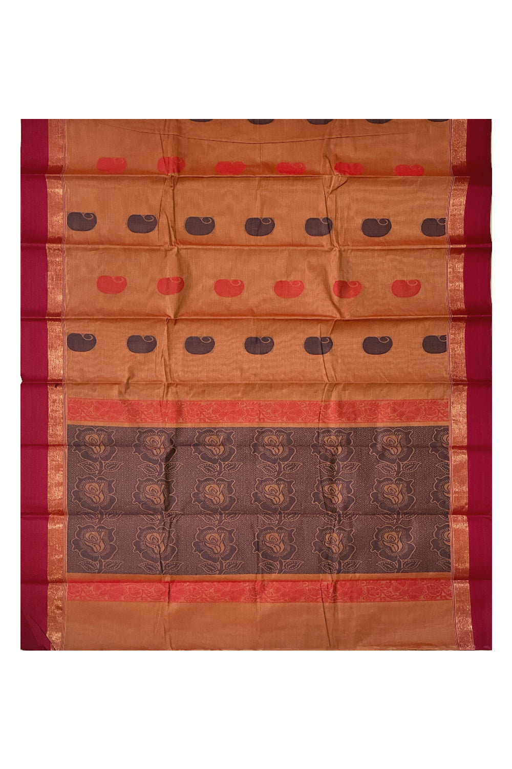 Southloom Cotton Brown Saree with Woven Butta Works on Body and Pallu