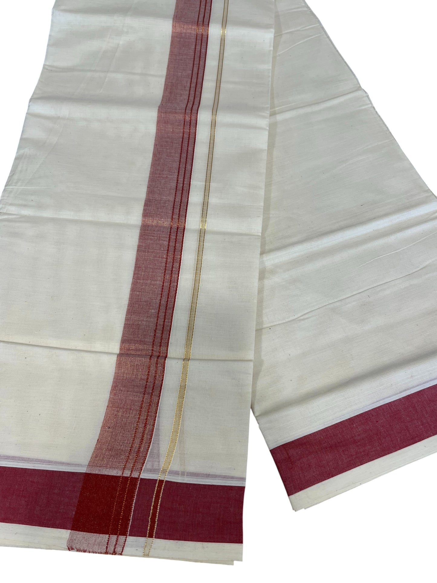 Southloom Pure Cotton Mundu with Red Lines and Red Border (South Indian Kerala Dhoti)