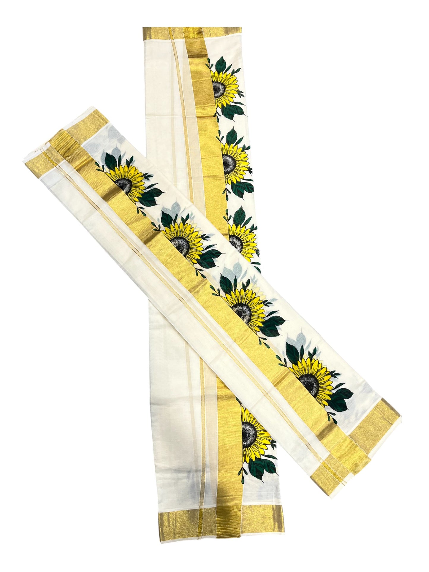 Southloom Kerala Cotton  Set Mundu (Mundum Neriyathum) with  Floral Block Printed Design
