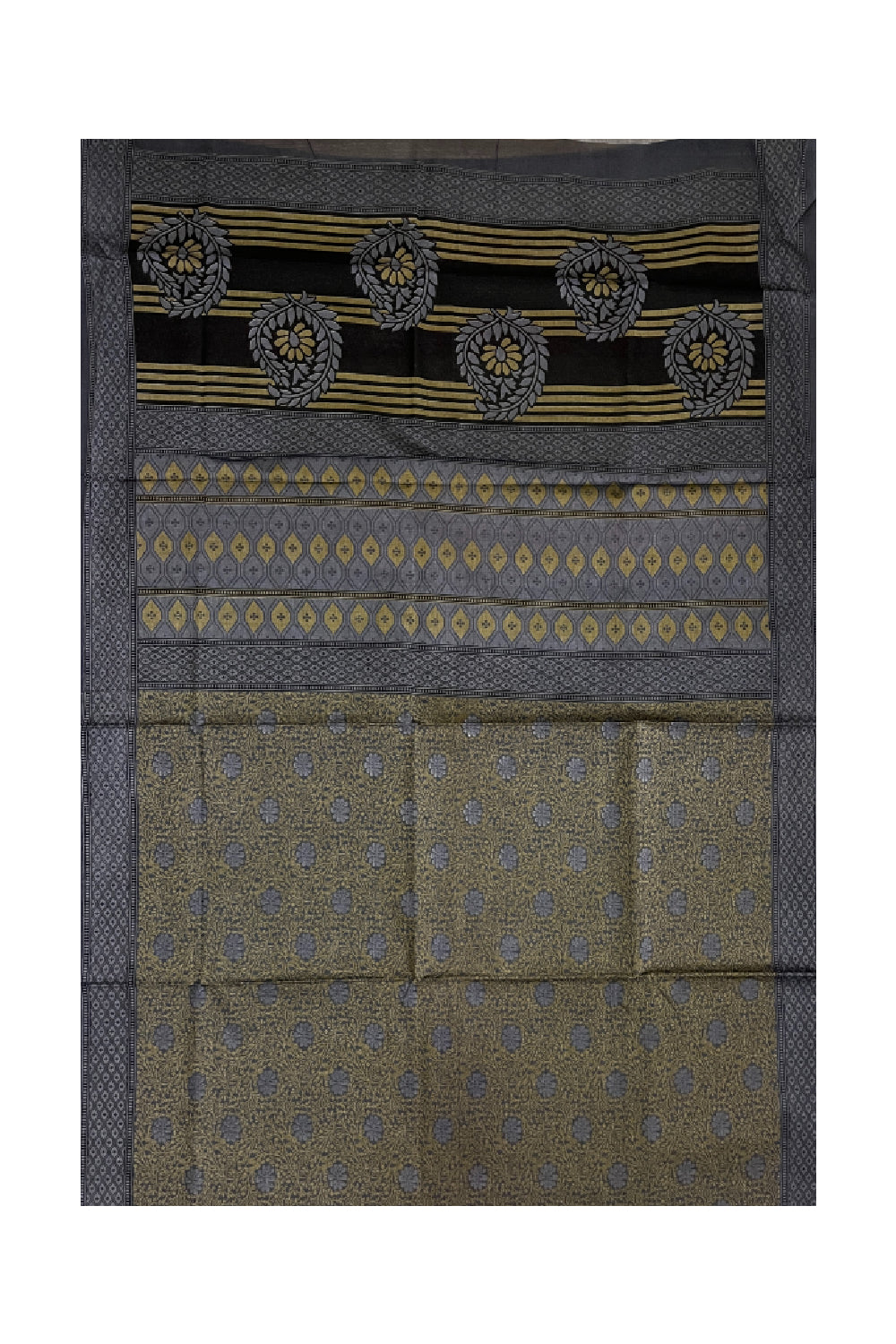 Southloom Cotton Green and Grey Designer Printed Saree