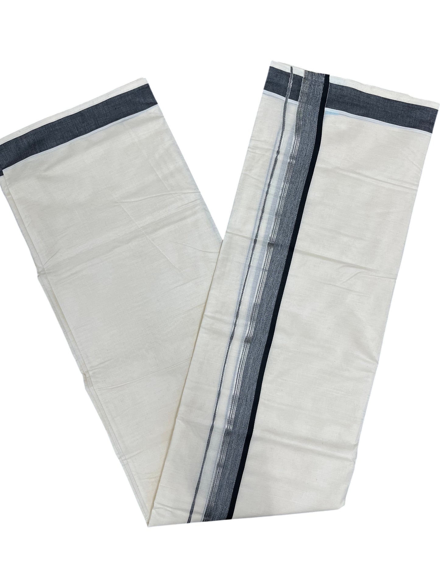 Southloom Pure Cotton Mundu with Silver Lines and Black Border (South Indian Kerala Dhoti)