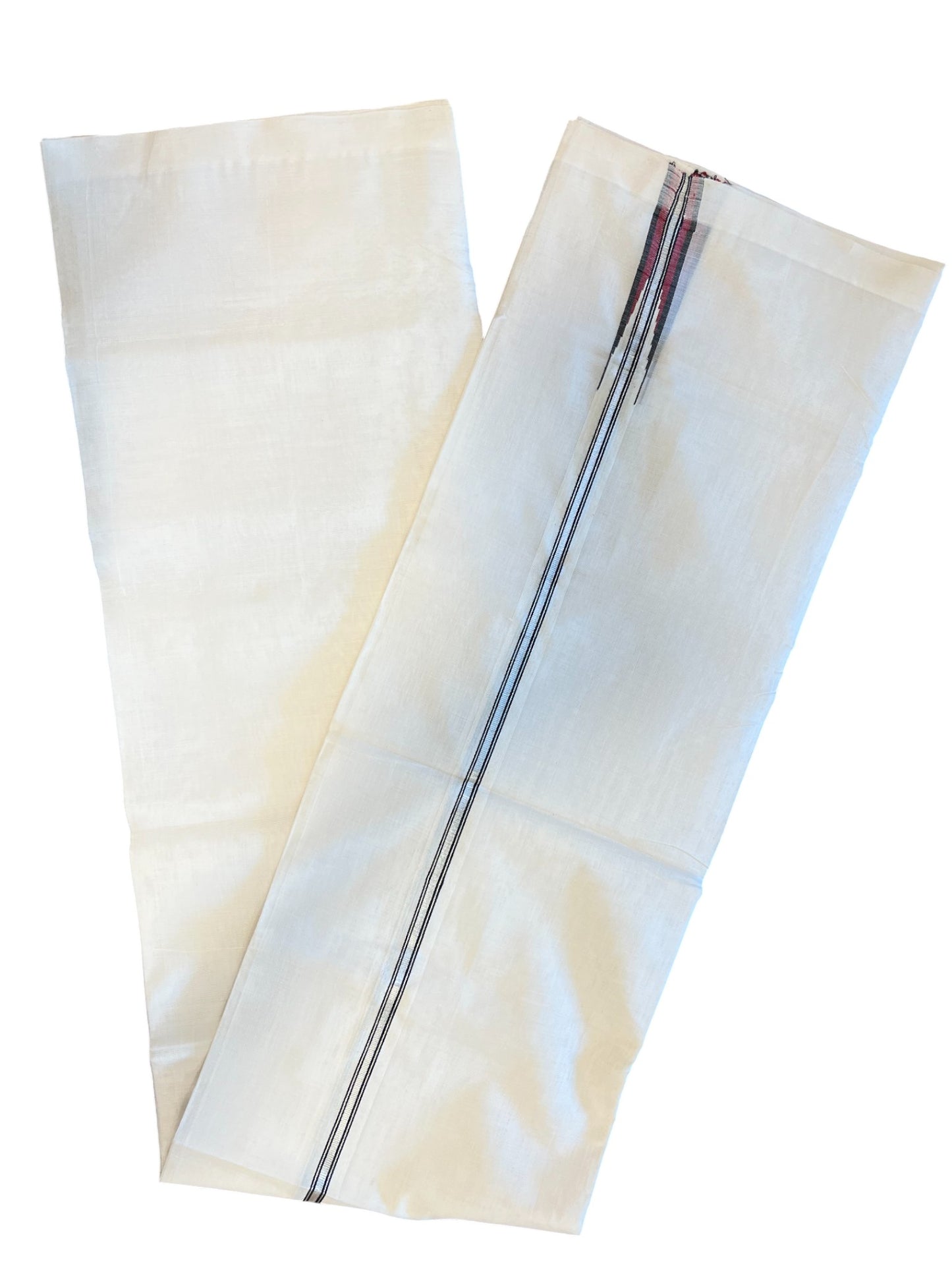 Southloom Premium Handloom Cotton Double Mundu with Silver and Black Border