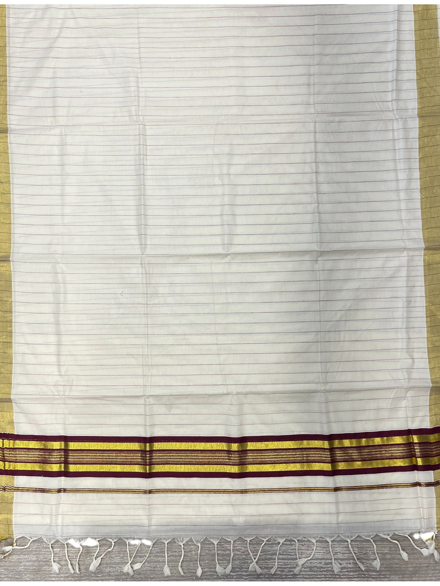 Southloom Kerala Cotton Kasavu Saree with Gold And Purple Lines on Body SL331