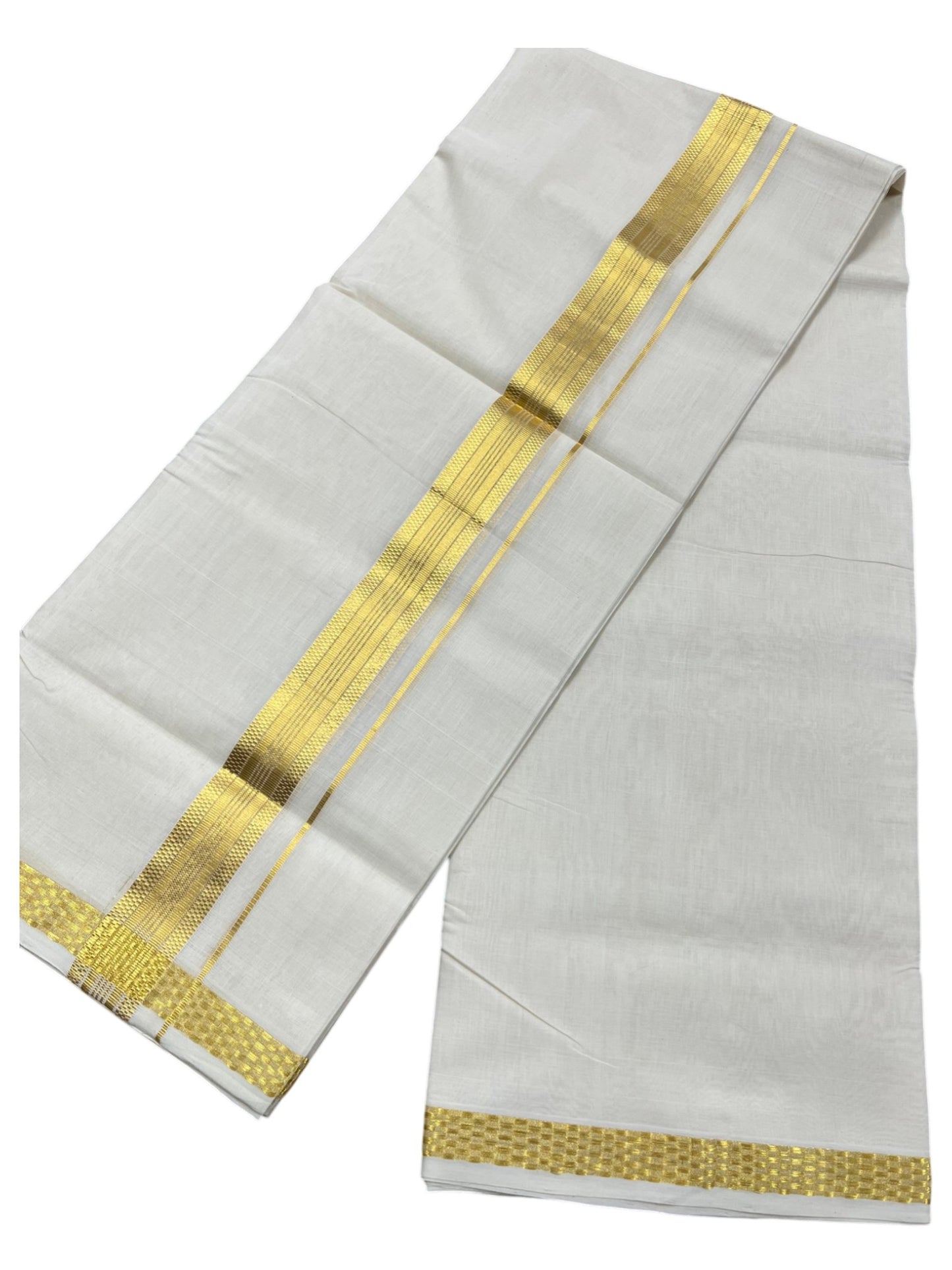 Southloom Premium Handloom Cotton Double Mundu with Gold Kasavu and Paa Neythu Border Border