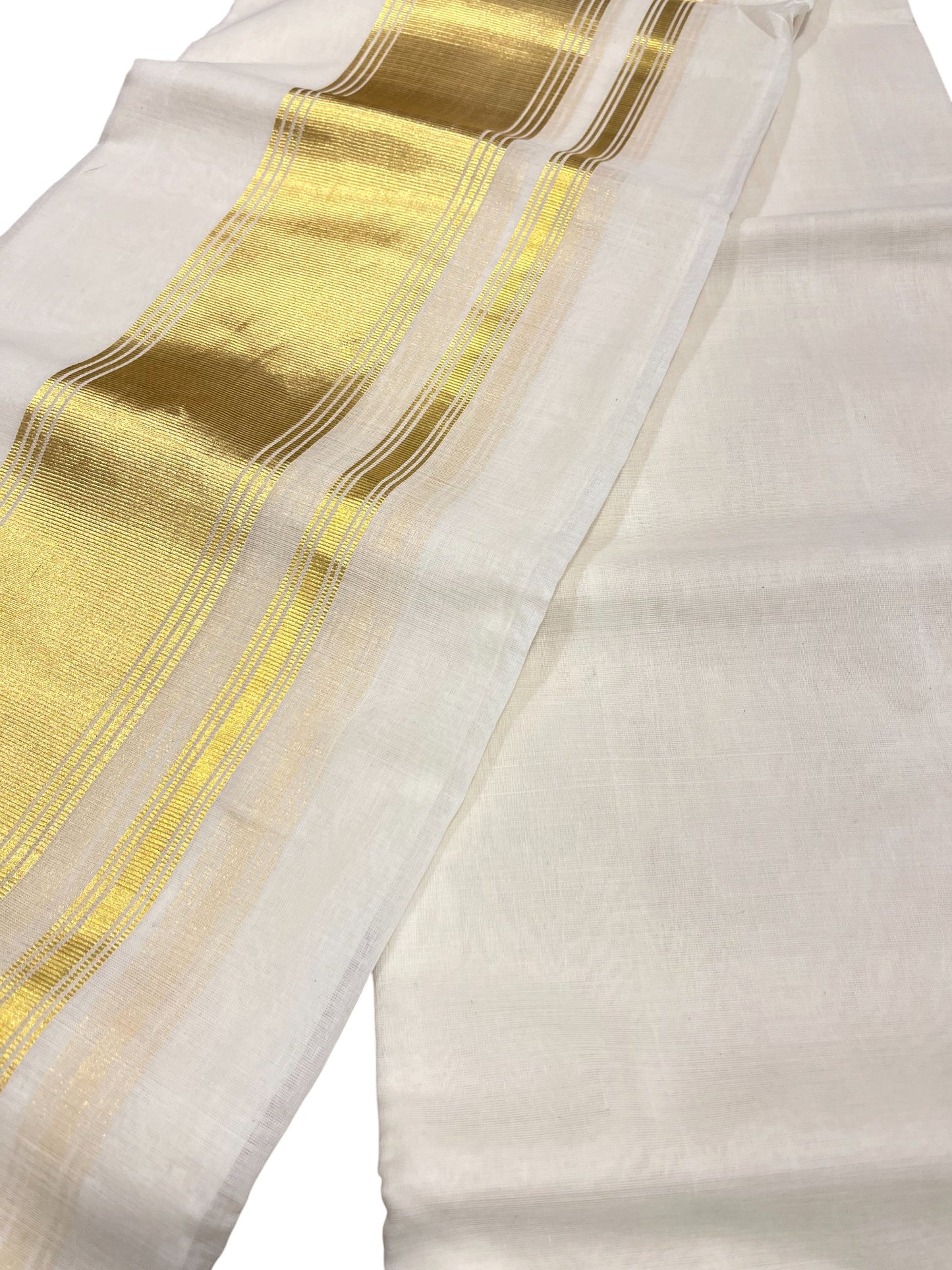 Southloom Premium Handloom Cotton Double Mundu with Gold Kasavu Border