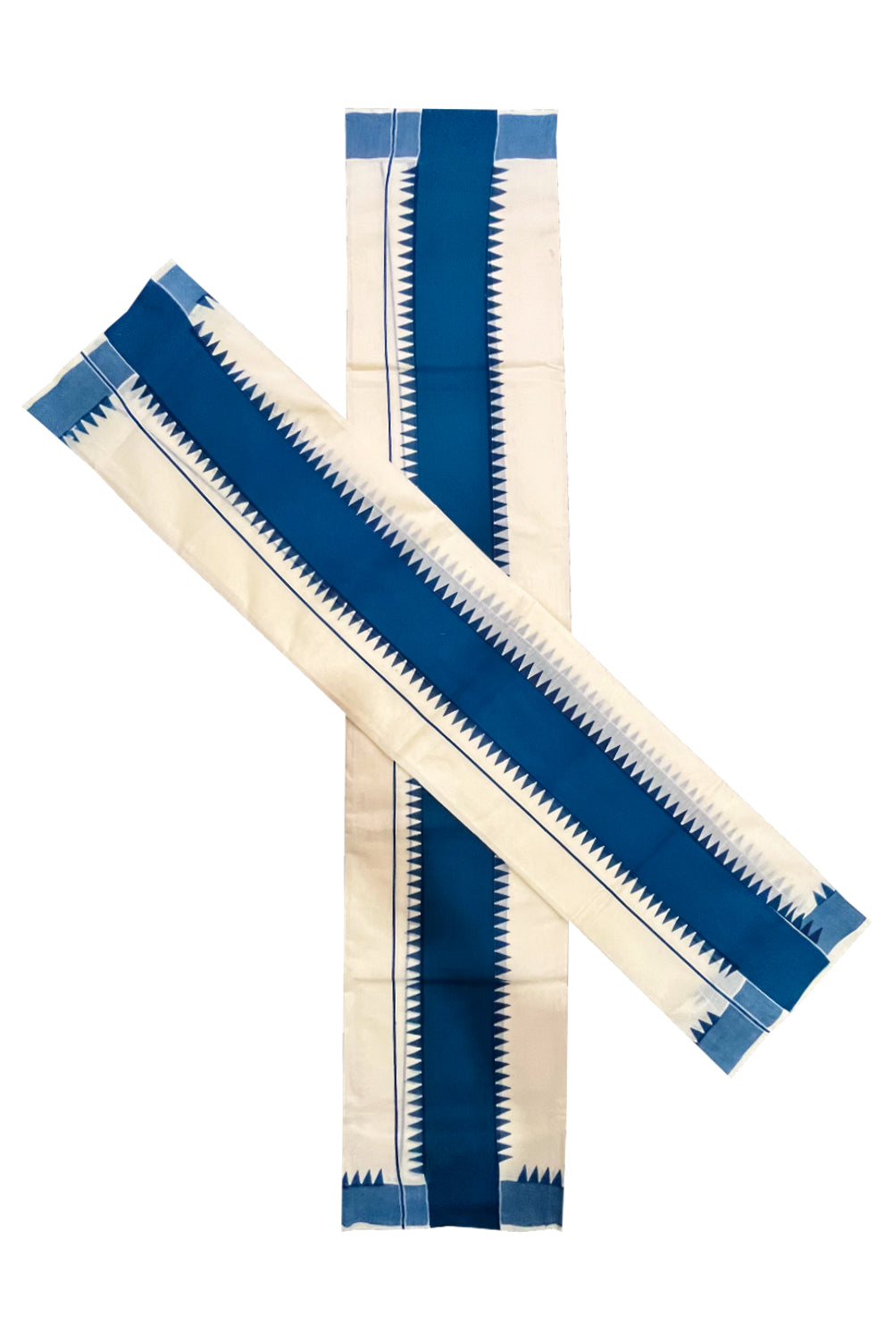 Kerala Pure Cotton Set Mundu Single (Mundum Neriyathum) with Blue Temple Border