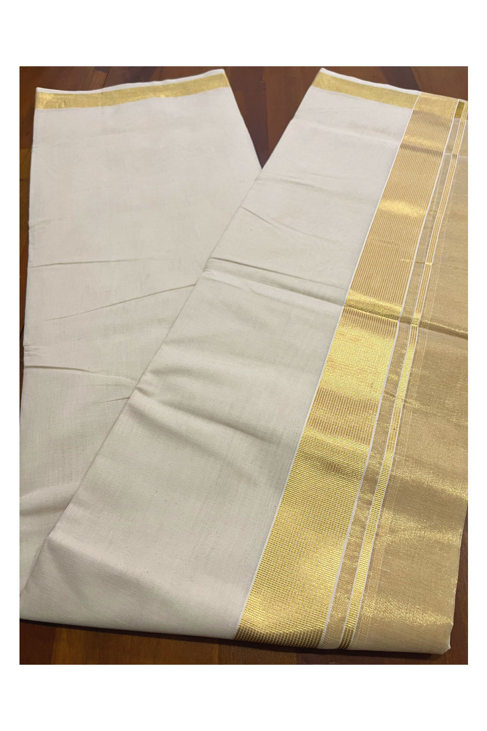 Southloom Premium Handloom Pure Cotton Wedding Mundu with Tissue Kasavu on Border (South Indian Kerala Dhoti)