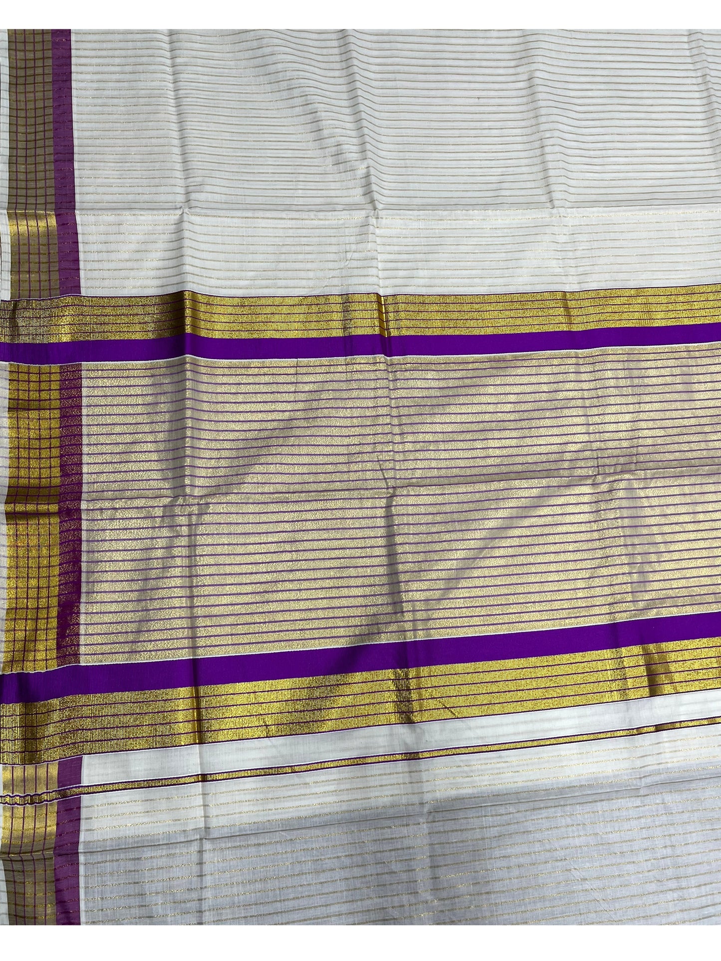 Southloom Kerala Pure Cotton Saree with Stripes on Body and Borders in Violet SL334