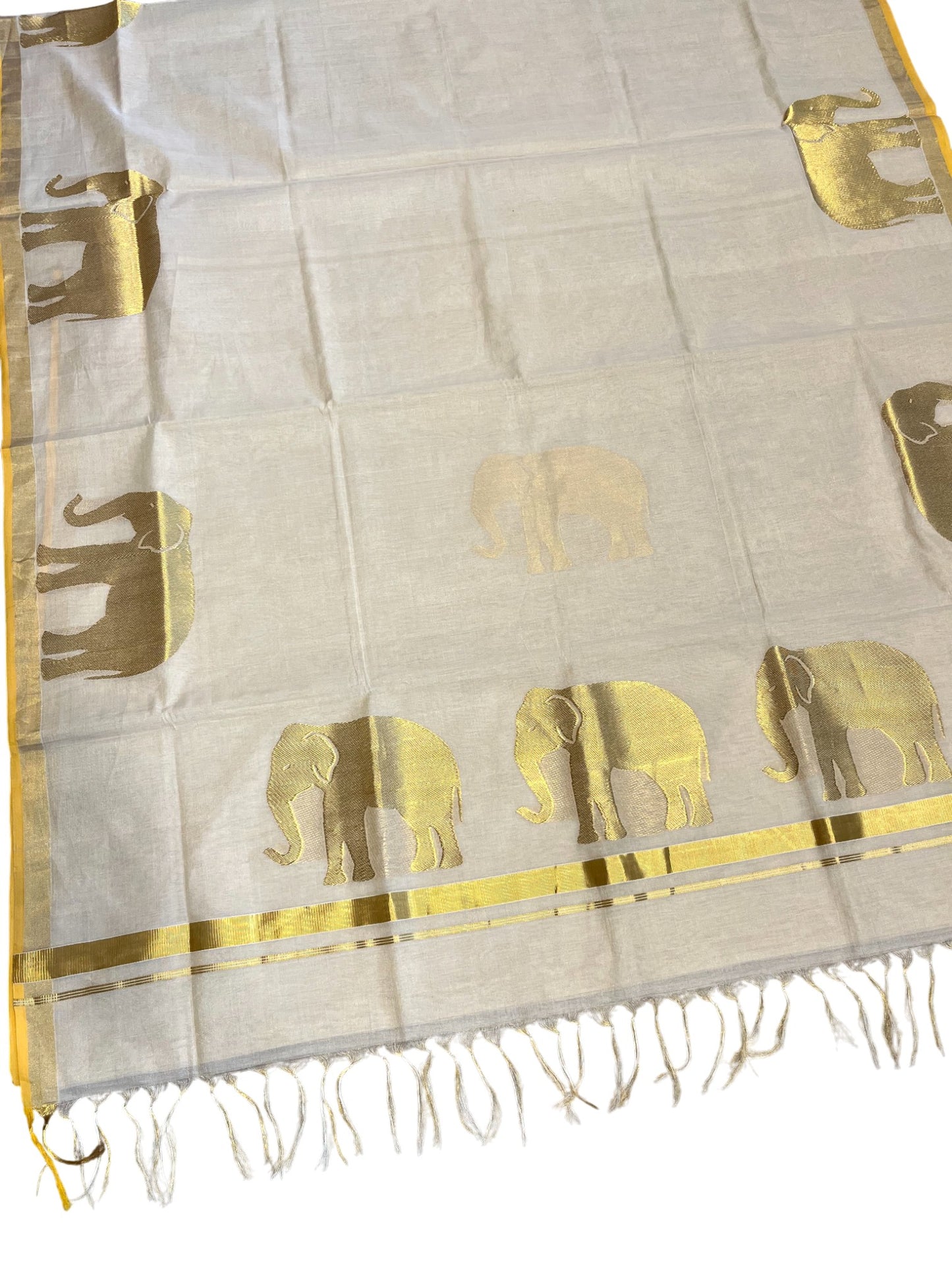 Southloom Super Premium Balaramapuram Unakkupaavu Handloom Tissue Saree with Elephant Woven Design on Body and Border