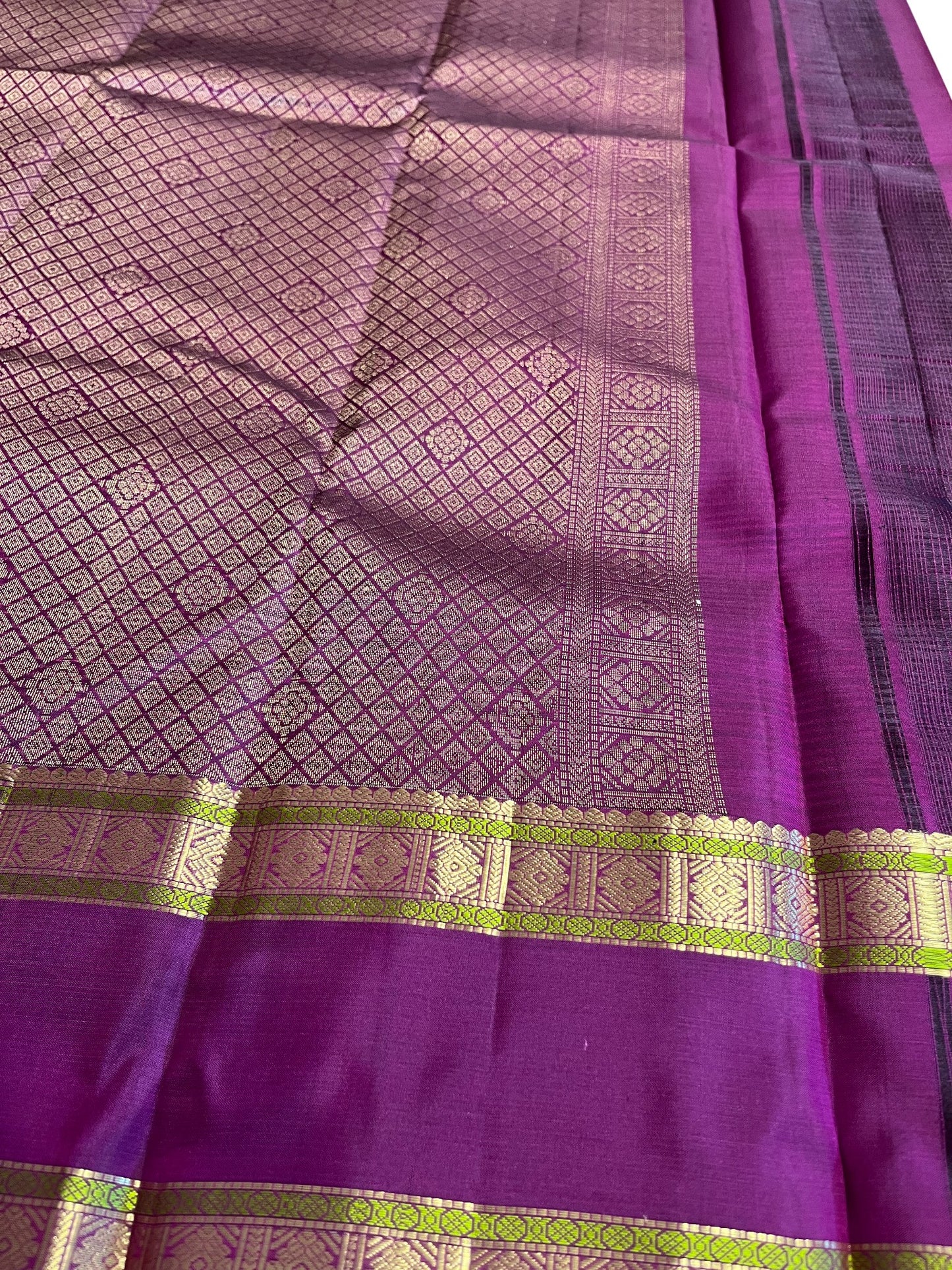 Southloom Pure Handloom Bridal Kanchipuram Silk Saree with Korvai Work (Orange & Violet)