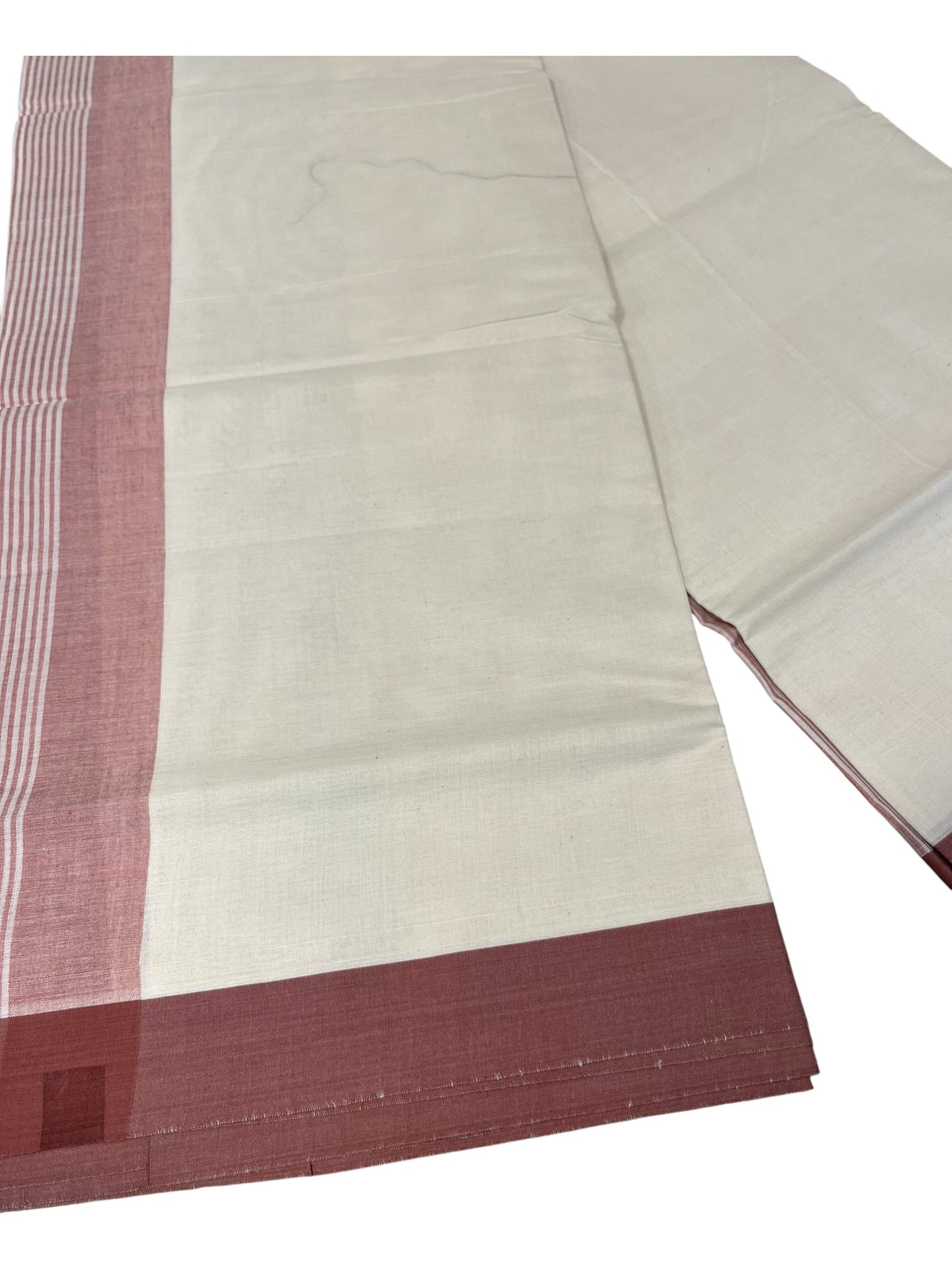 Southloom Kerala Pure Cotton Double Mundu with Peach Lines Border (South Indian Dhoti)