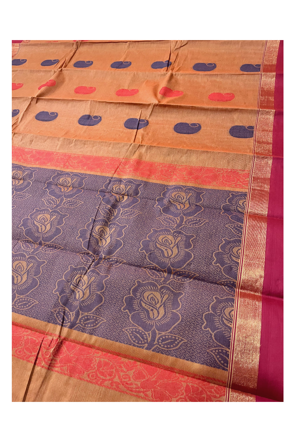 Southloom Cotton Brown Saree with Woven Butta Works on Body and Pallu