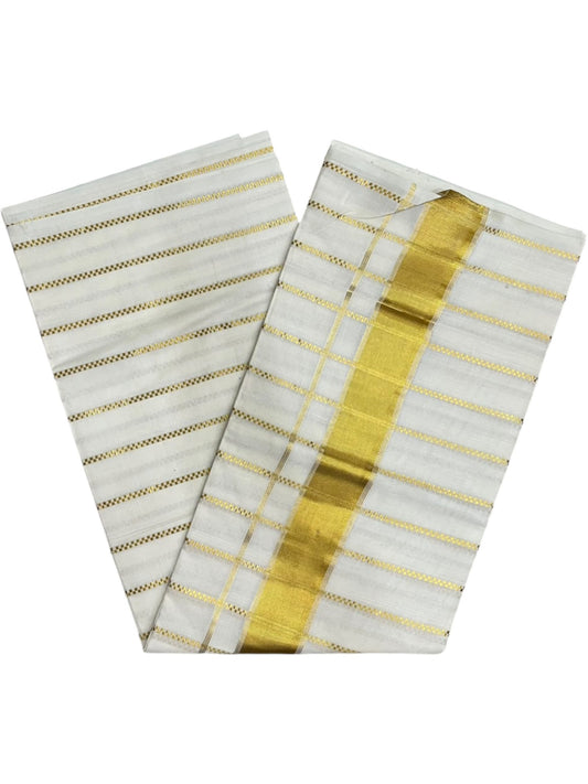 Southloom Kerala Pure Cotton Kasavu Saree with Stripes on Body
