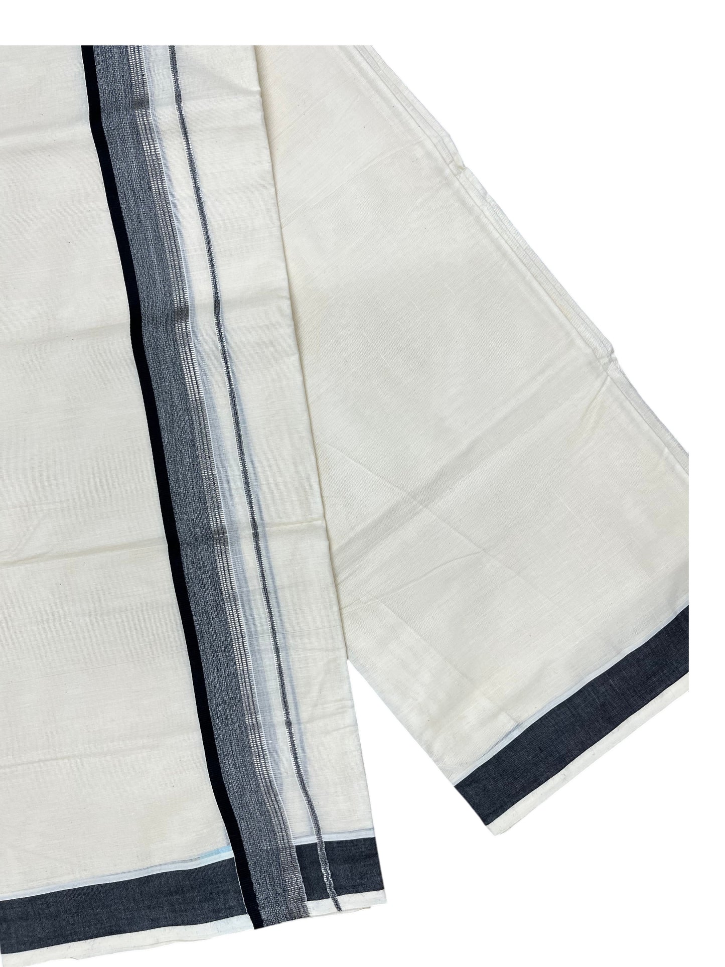 Southloom Pure Cotton Mundu with Silver Lines and Black Border (South Indian Kerala Dhoti)