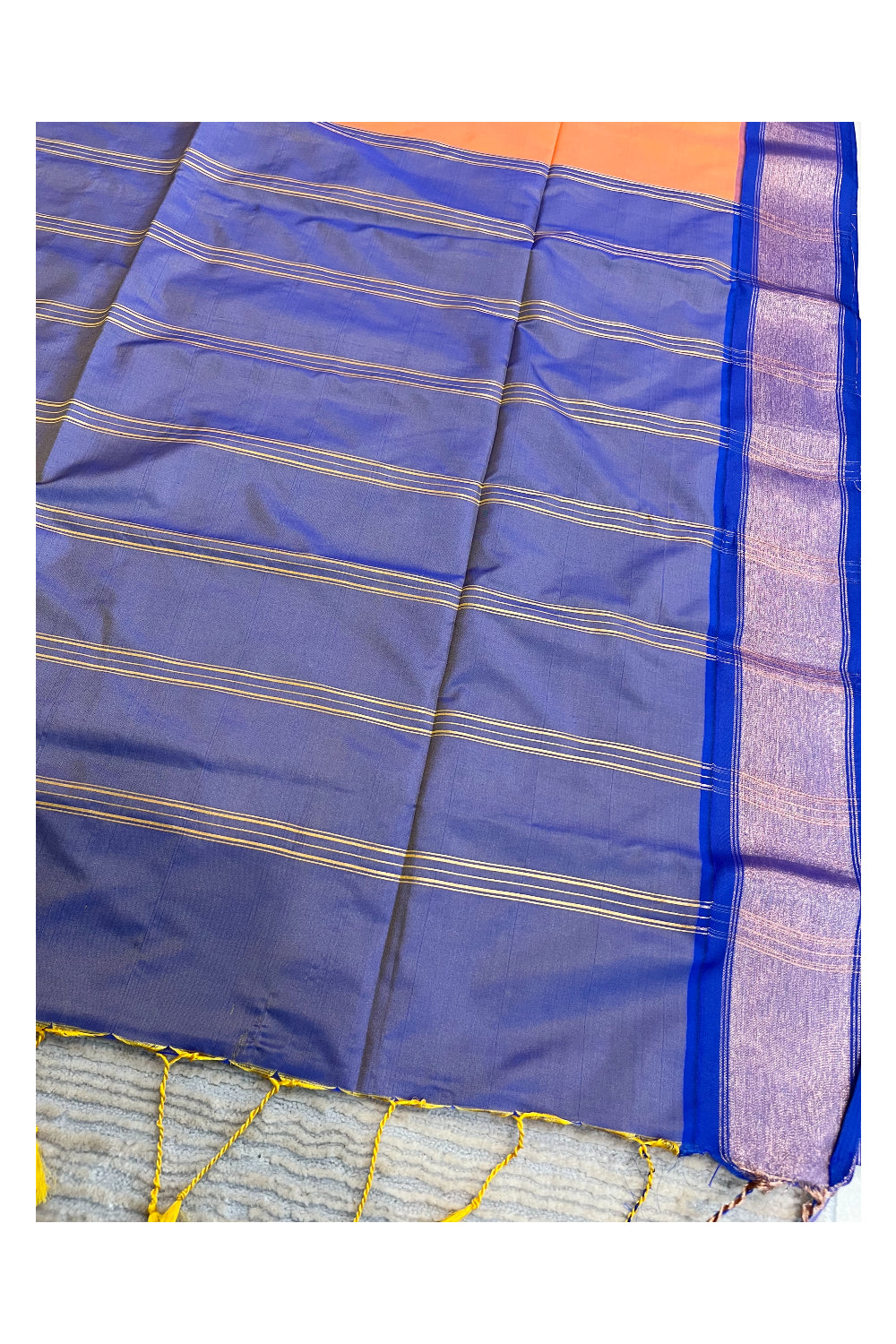 Southloom South Silk Pattu Saree With Orange Body and Blue Pallu