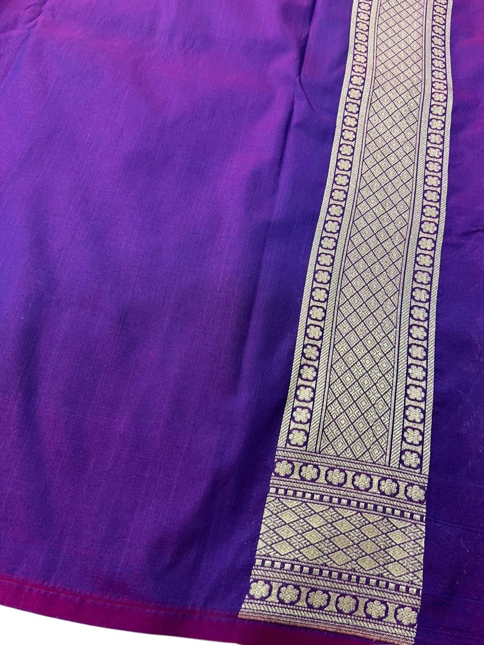 Southloom Pure Banarasi Silk Saree with Woven Work on Body and Borders (Blue And Magenta)
