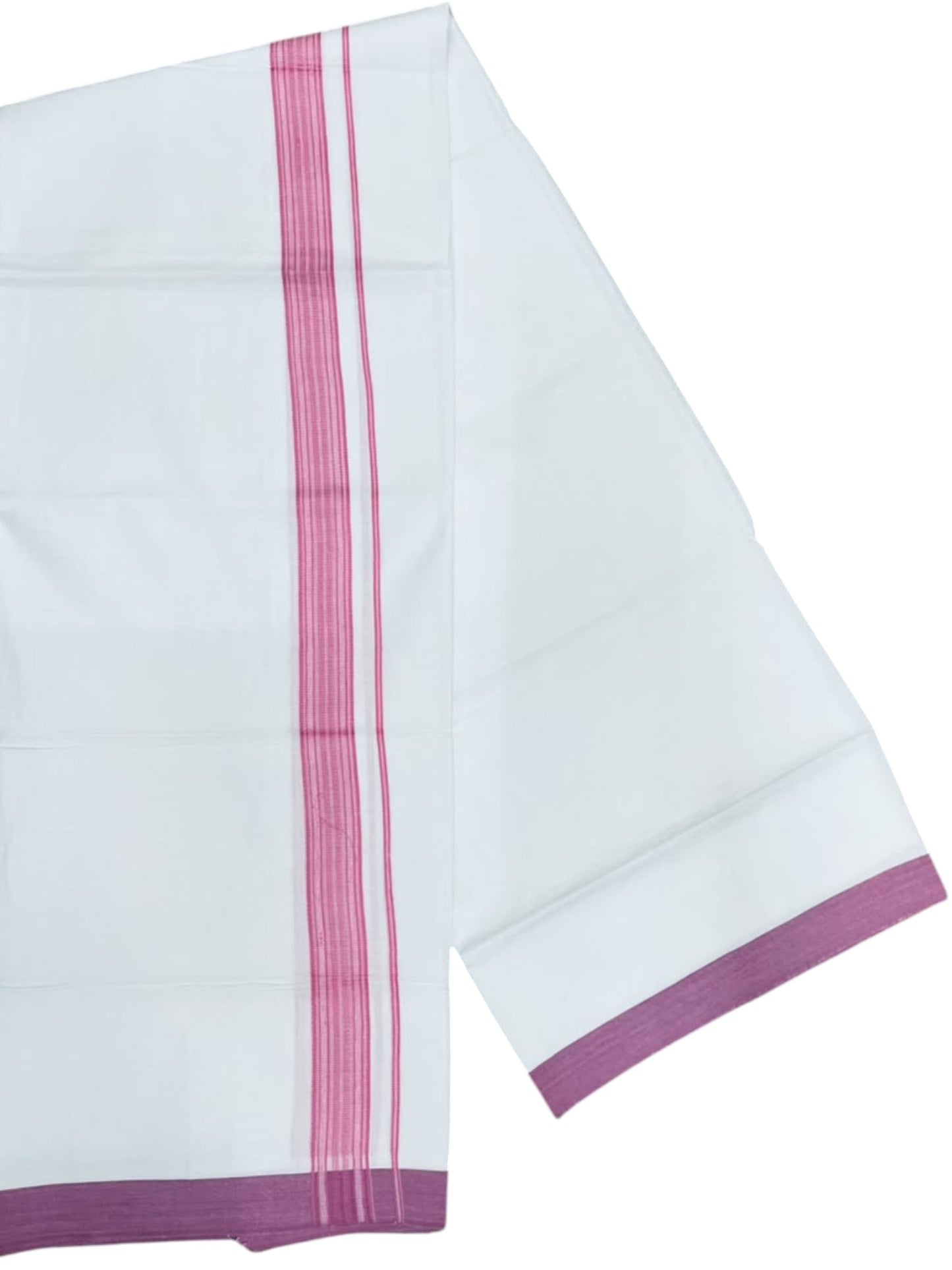 Southloom Pure White Single Cotton Mundu with Pink Border (South Indian Kerala Dhoti)